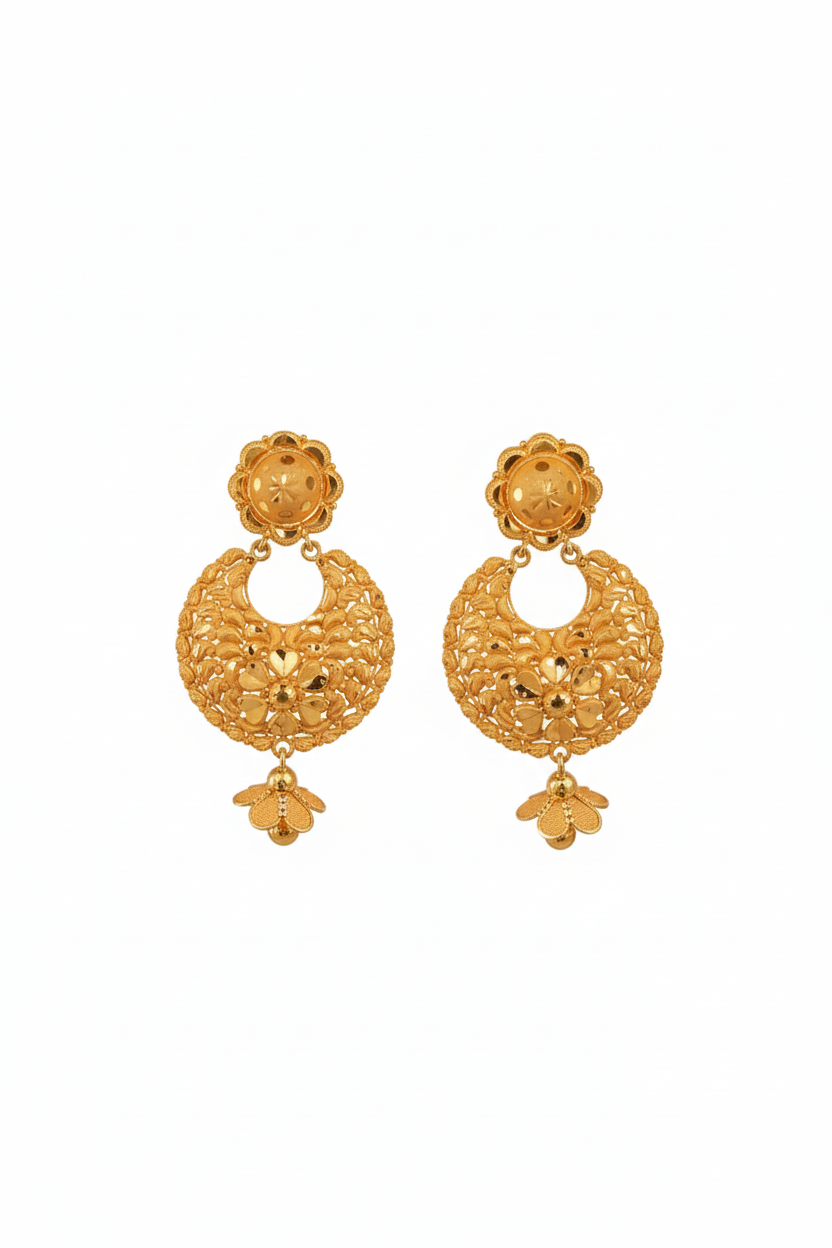 22 Carat Gold Floral Filigree Bunde Earrings