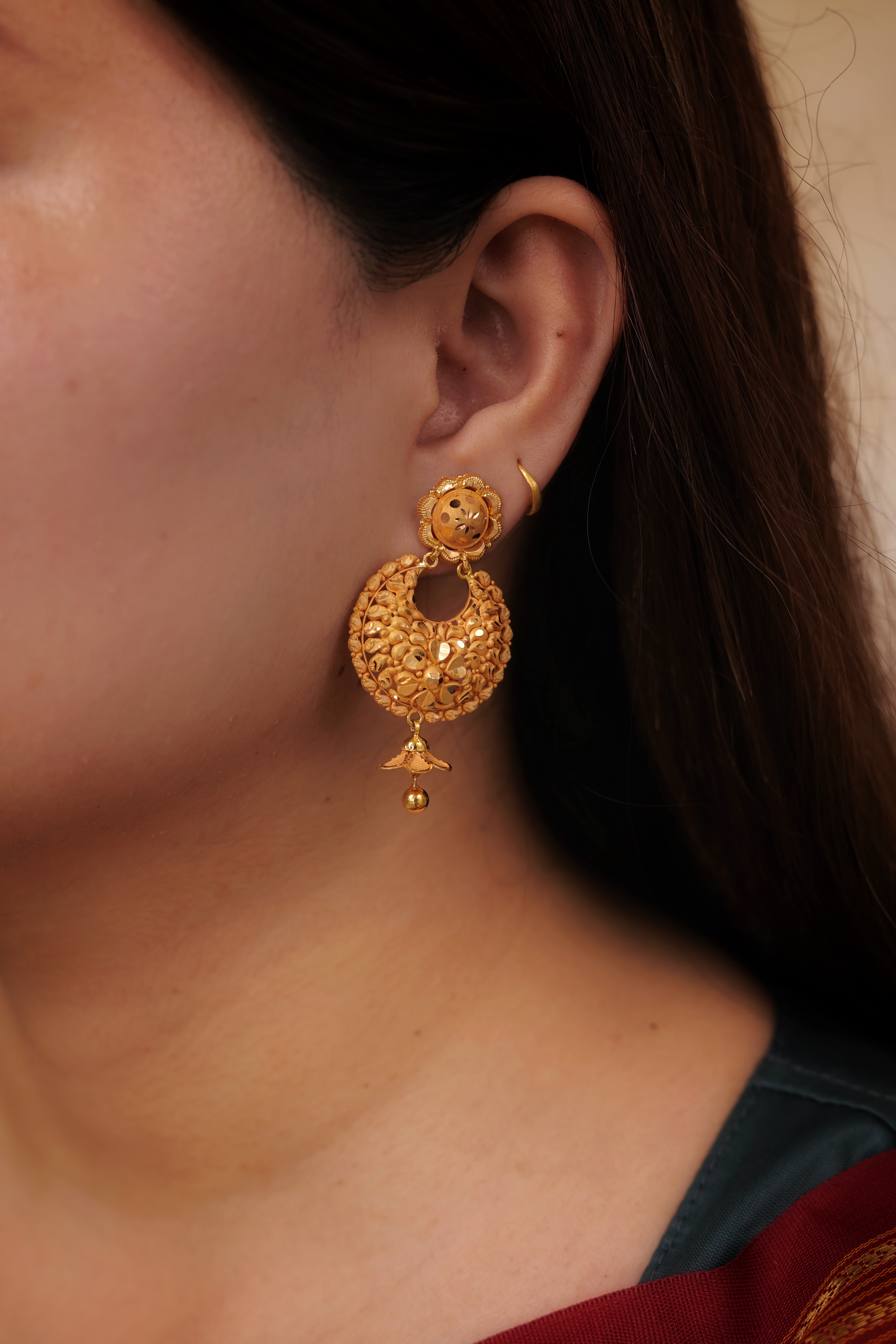 22 Carat Gold Floral Filigree Bunde Earrings