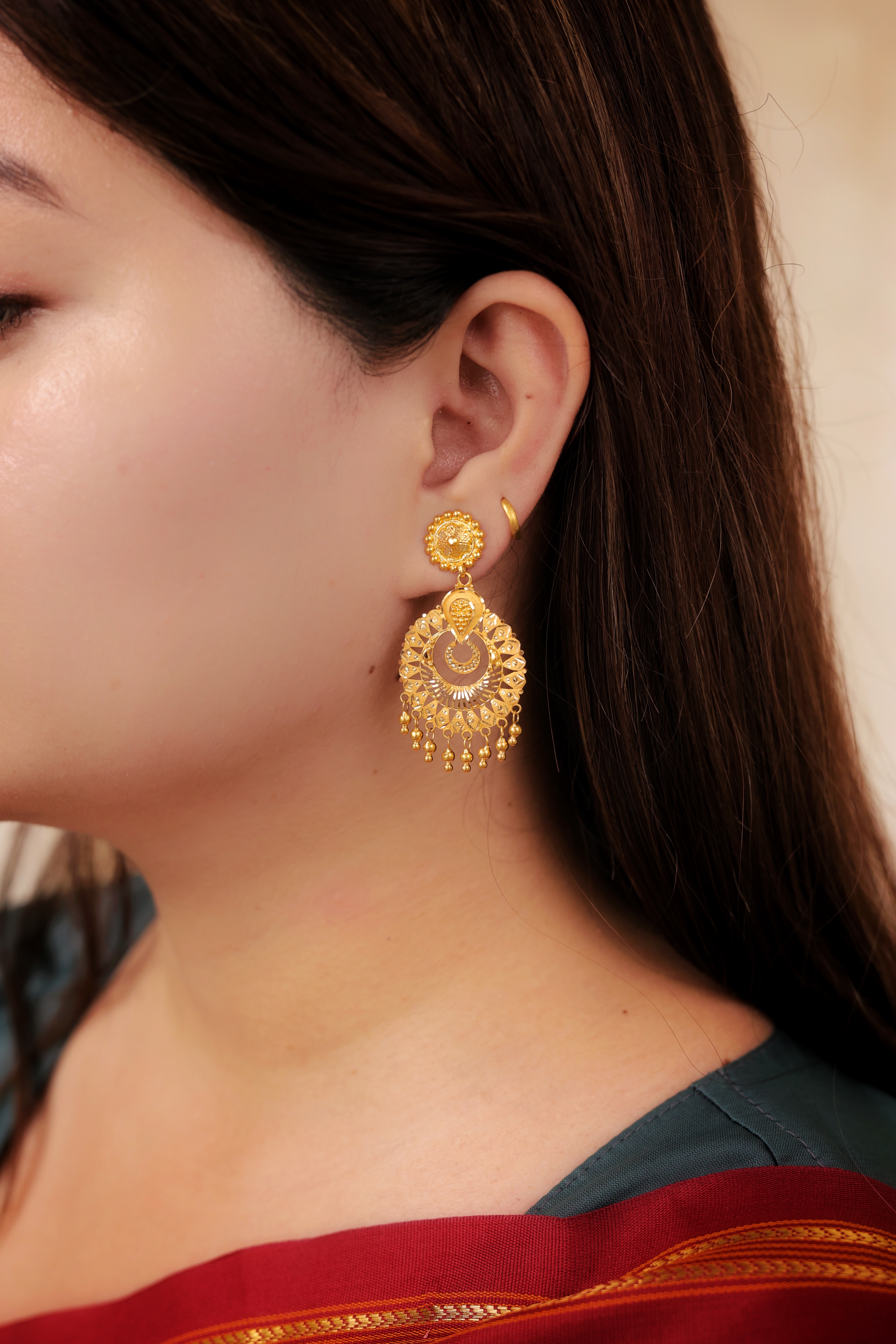 22 Carat Gold Circular Filigree Bunde Earrings