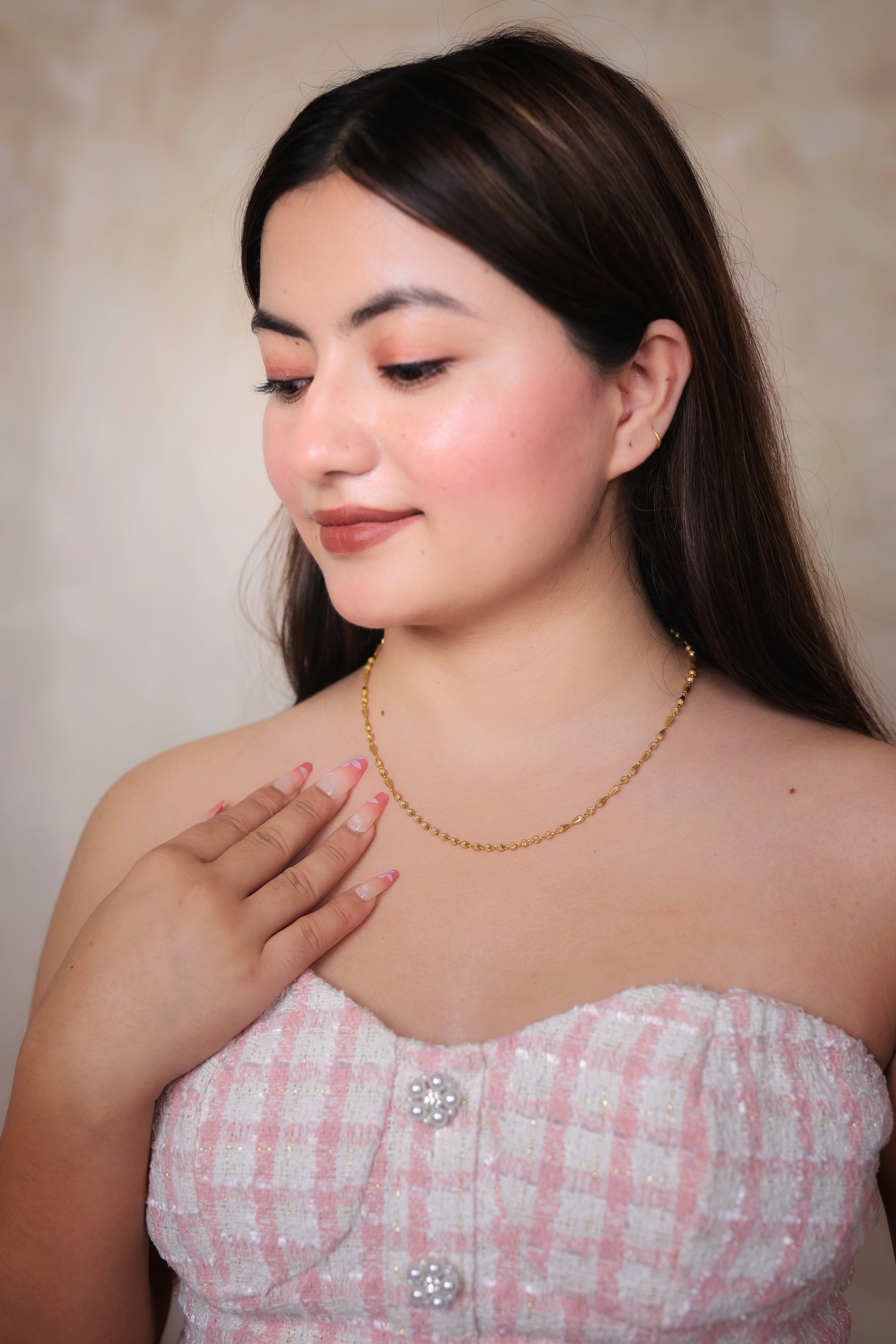 22K Gold Textured Bead Design Women’s Chain