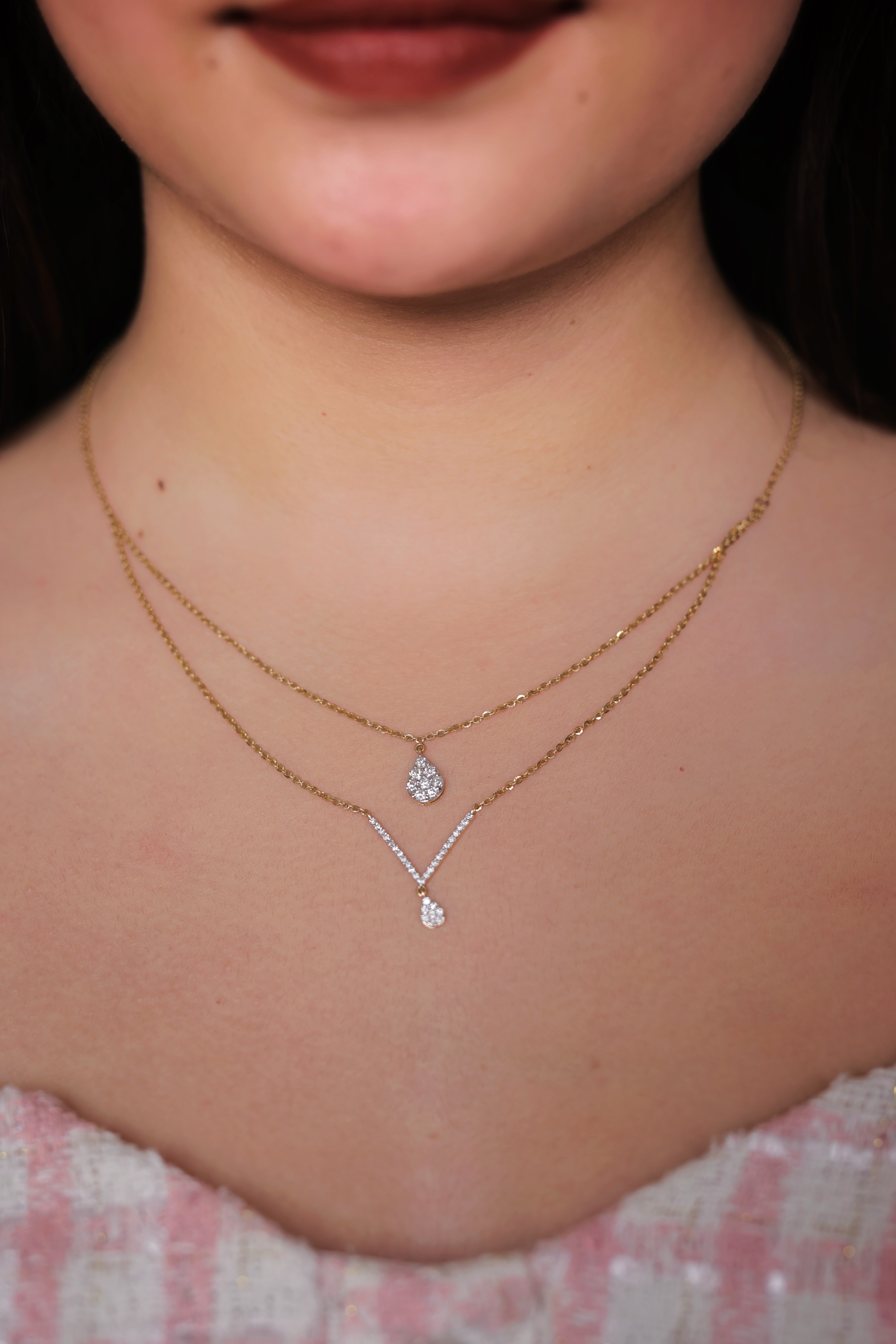 22K Gold Layered Diamond Droplet Women’s Chain