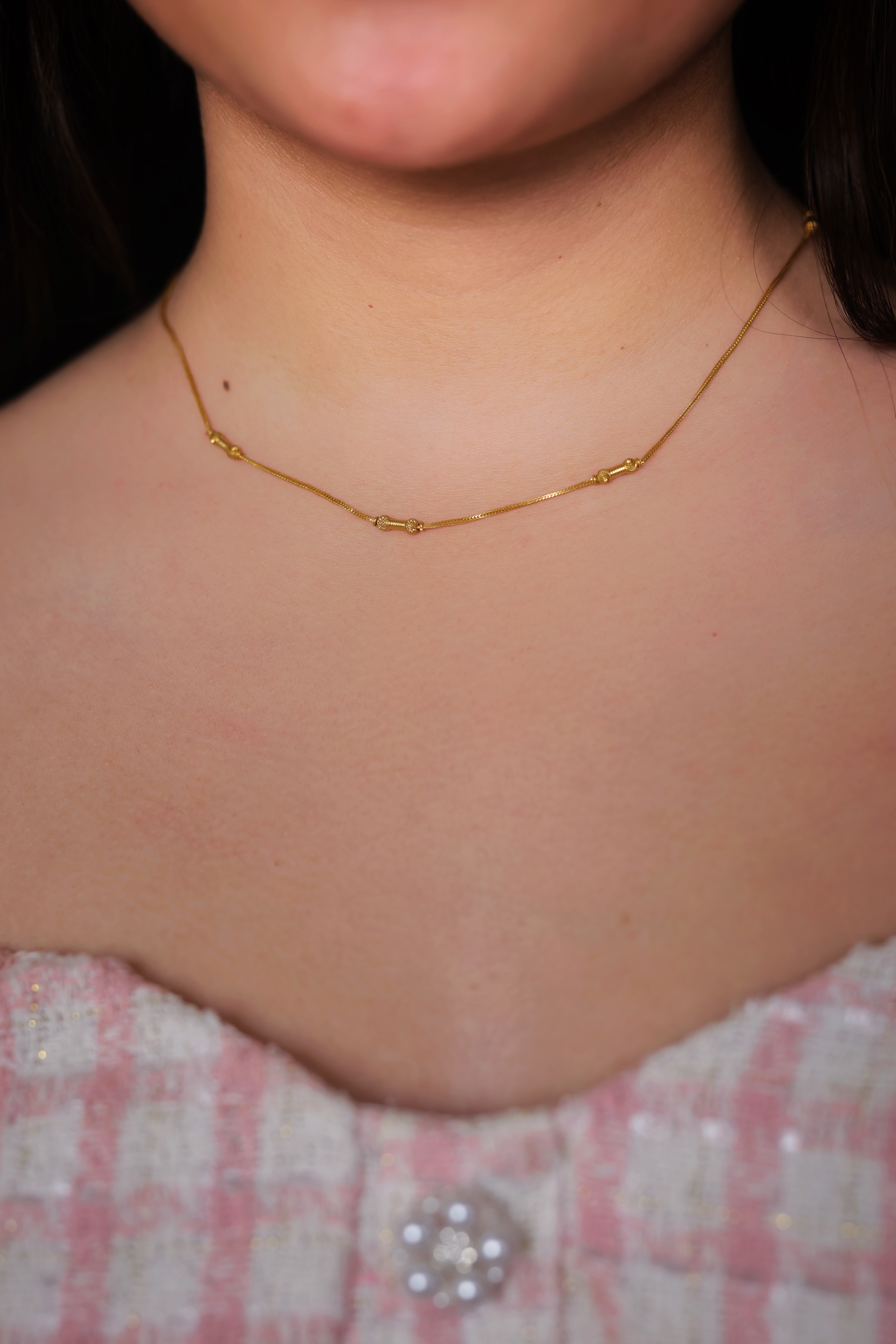 22K Gold Textured Bead & Barrel Women’s Chain