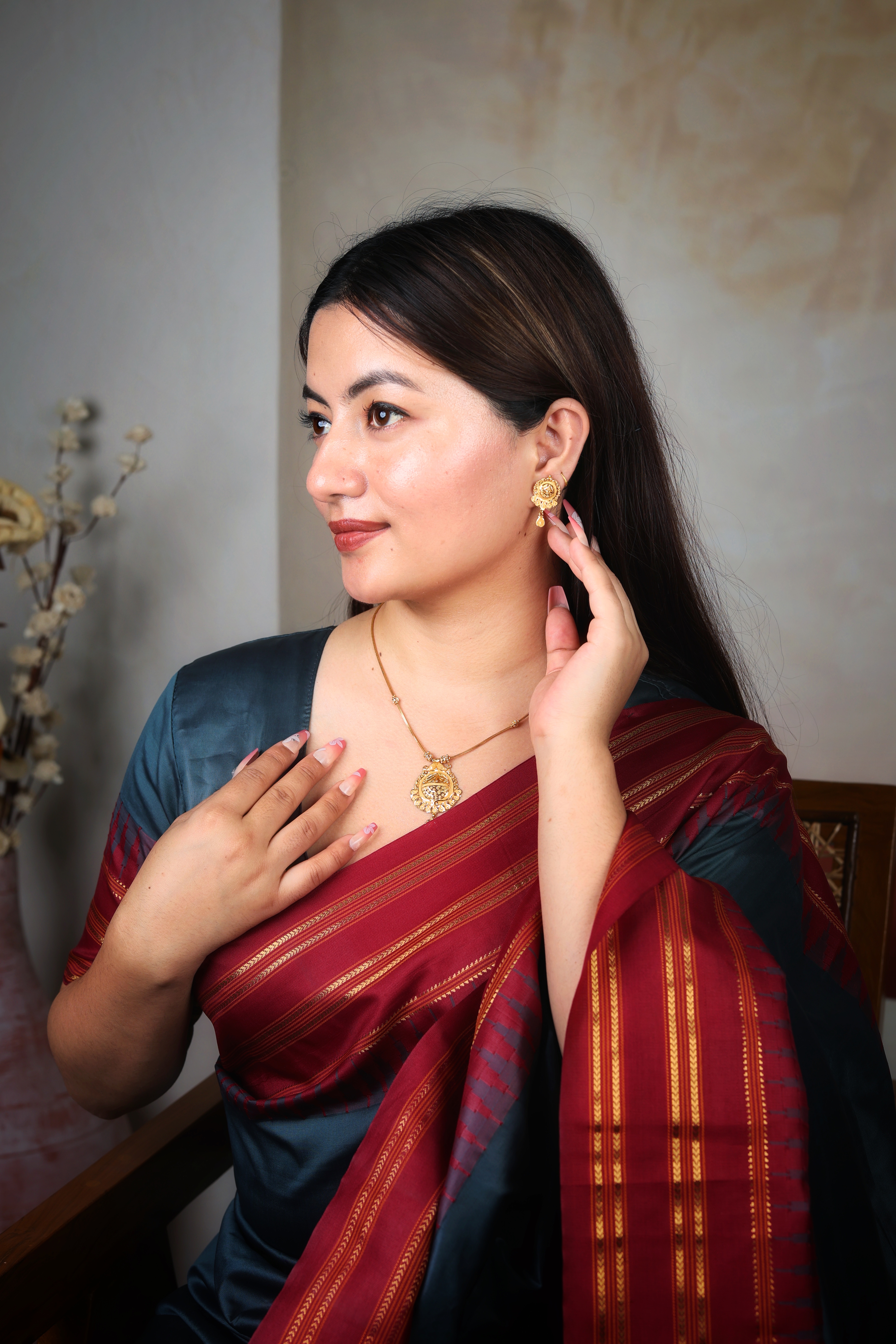 22K Gold Traditional Floral Medallion Pendant Necklace | Filigree Design