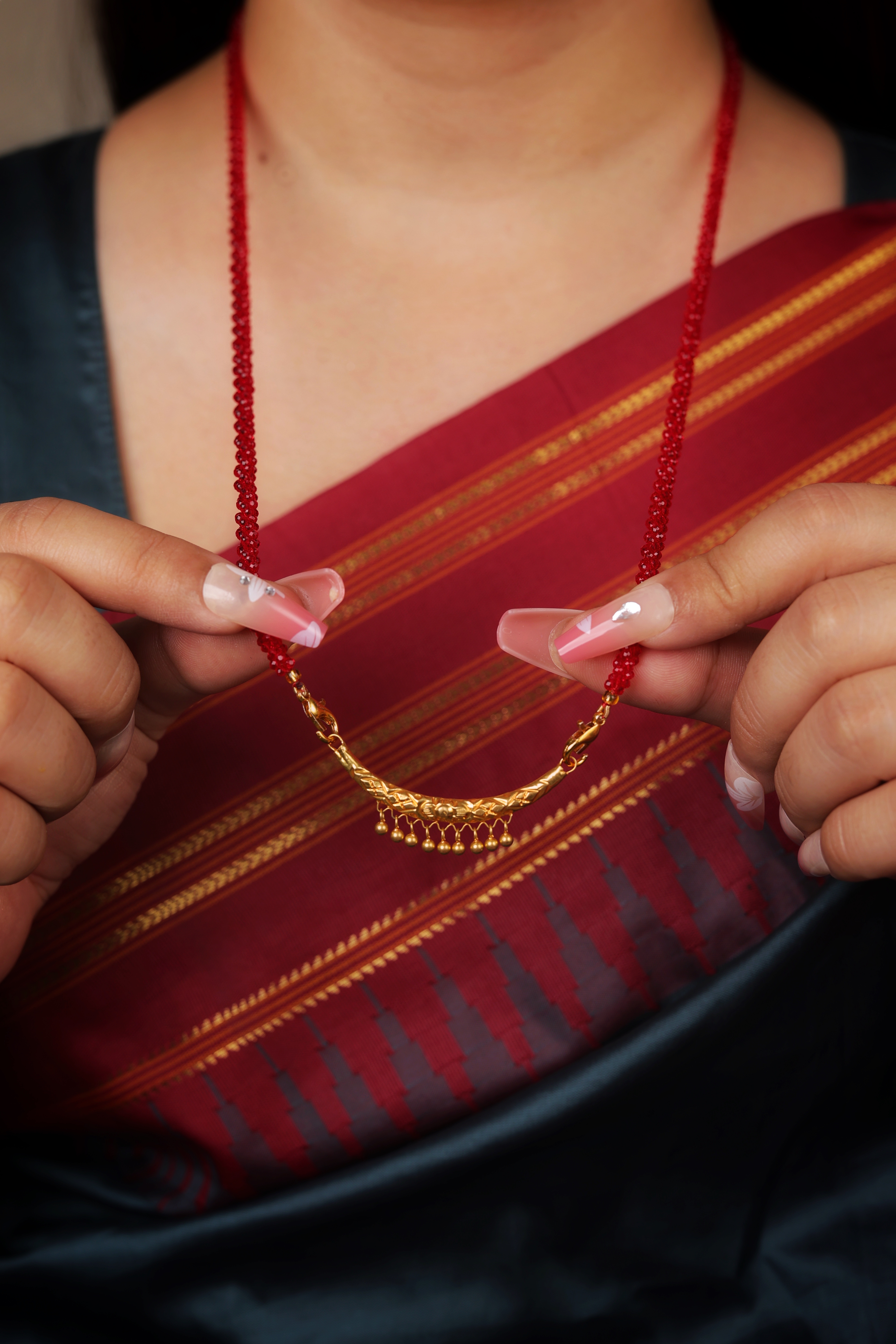 Timaniya Gold Mangalsutra with Red Beads (Minimalist Design)