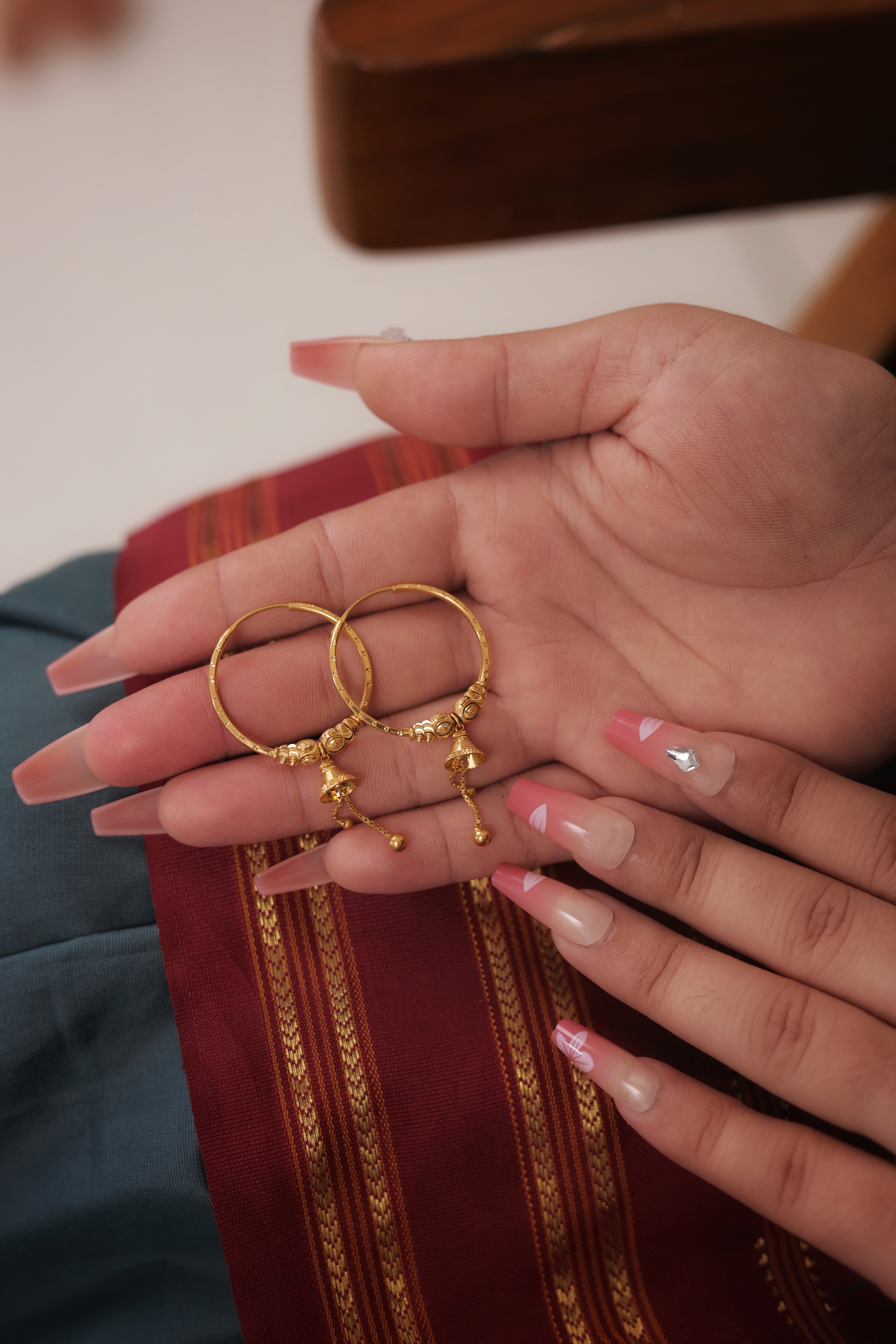 Traditional Gold-Plated Dangling Charm Bali Hoops | Small Jhumki Style Earrings for Women | Ethnic Jewellery