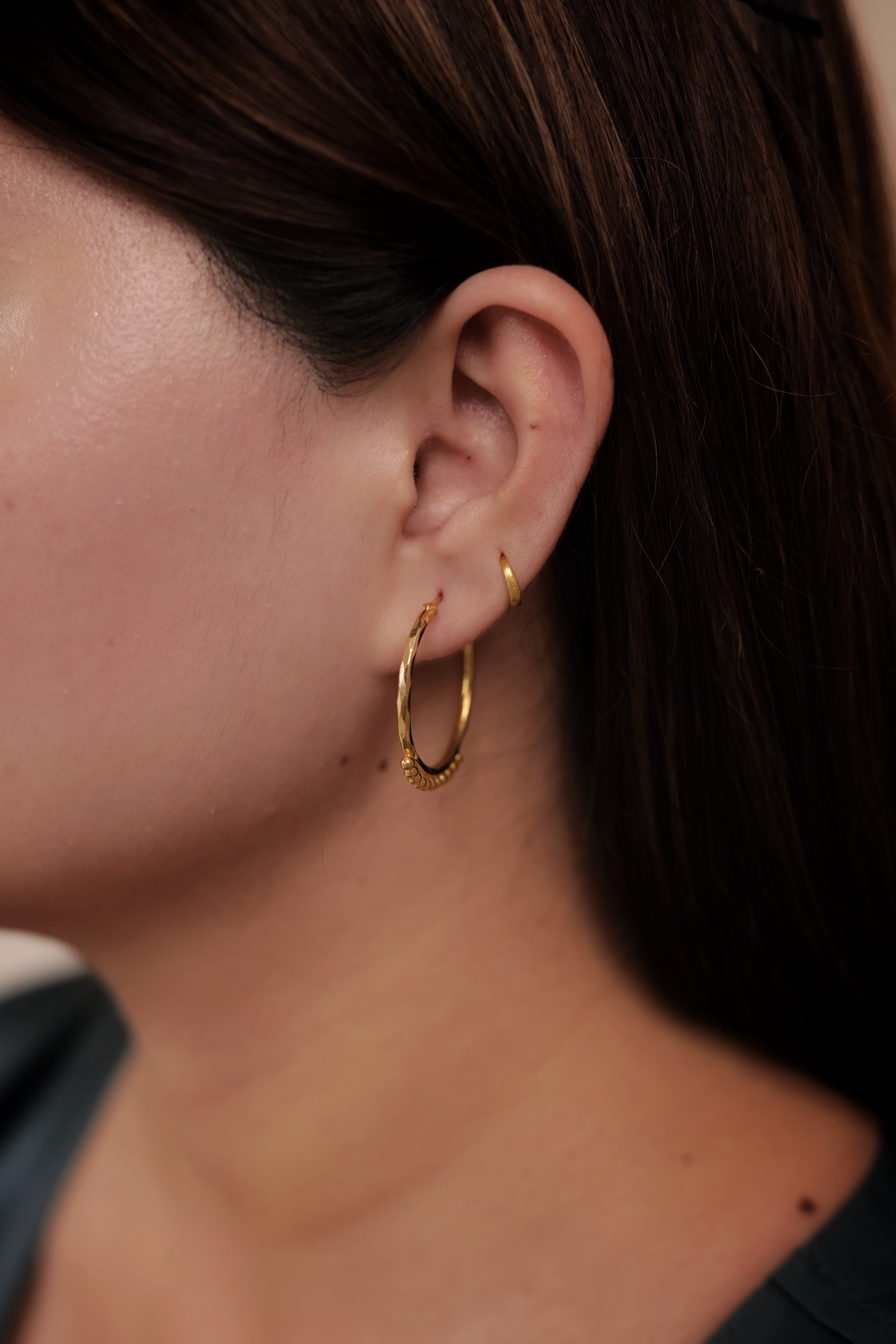 Elegant Gold-Plated Half-Beaded Bali Hoops | Unique Lower-Design Tiny Earrings | Minimalist Daily Wear
