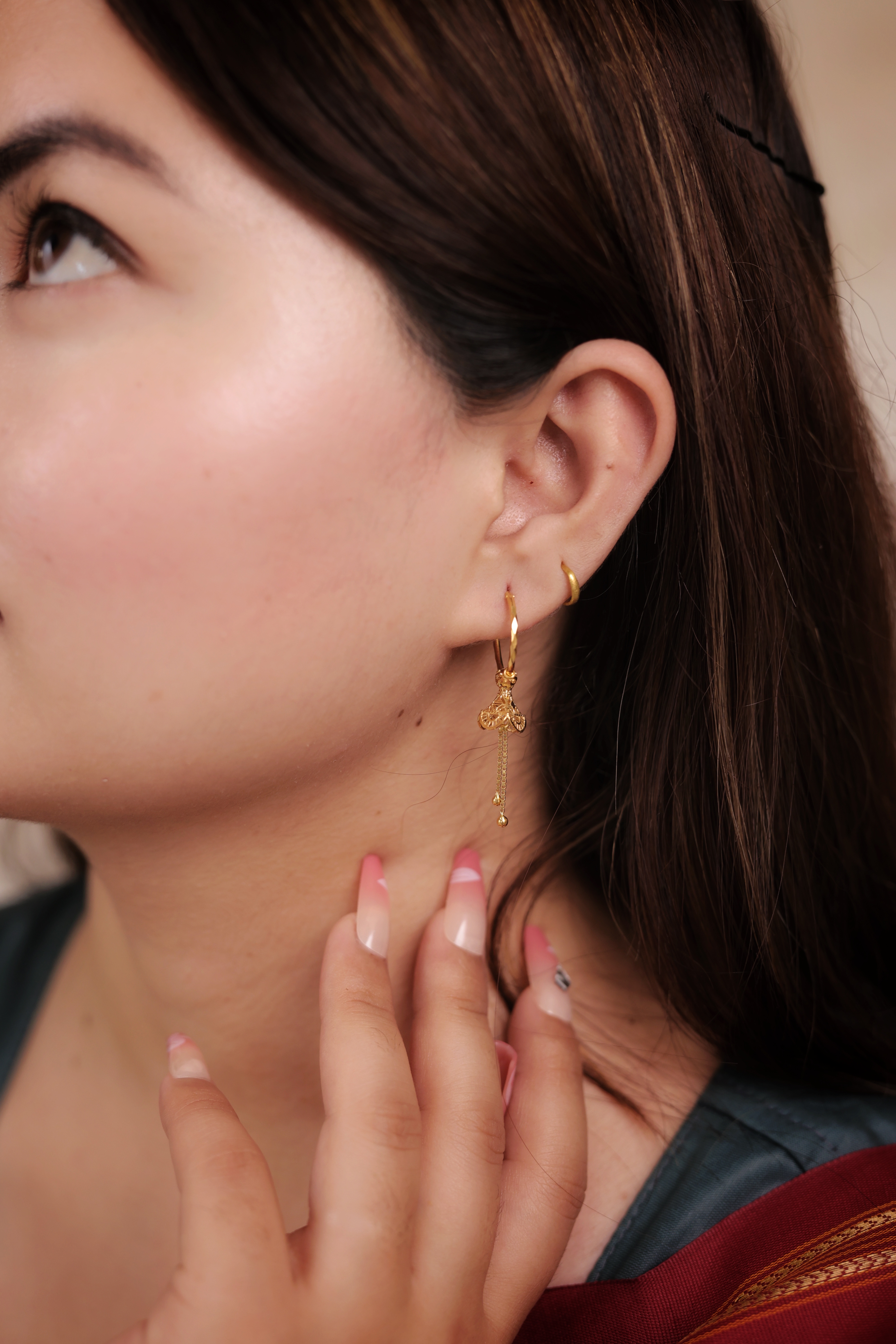 Intricate Gold-Plated Cutout Motif Bali Hoops | Small Ethnic Charm Earrings | Festive and Daily Wear Jewellery
