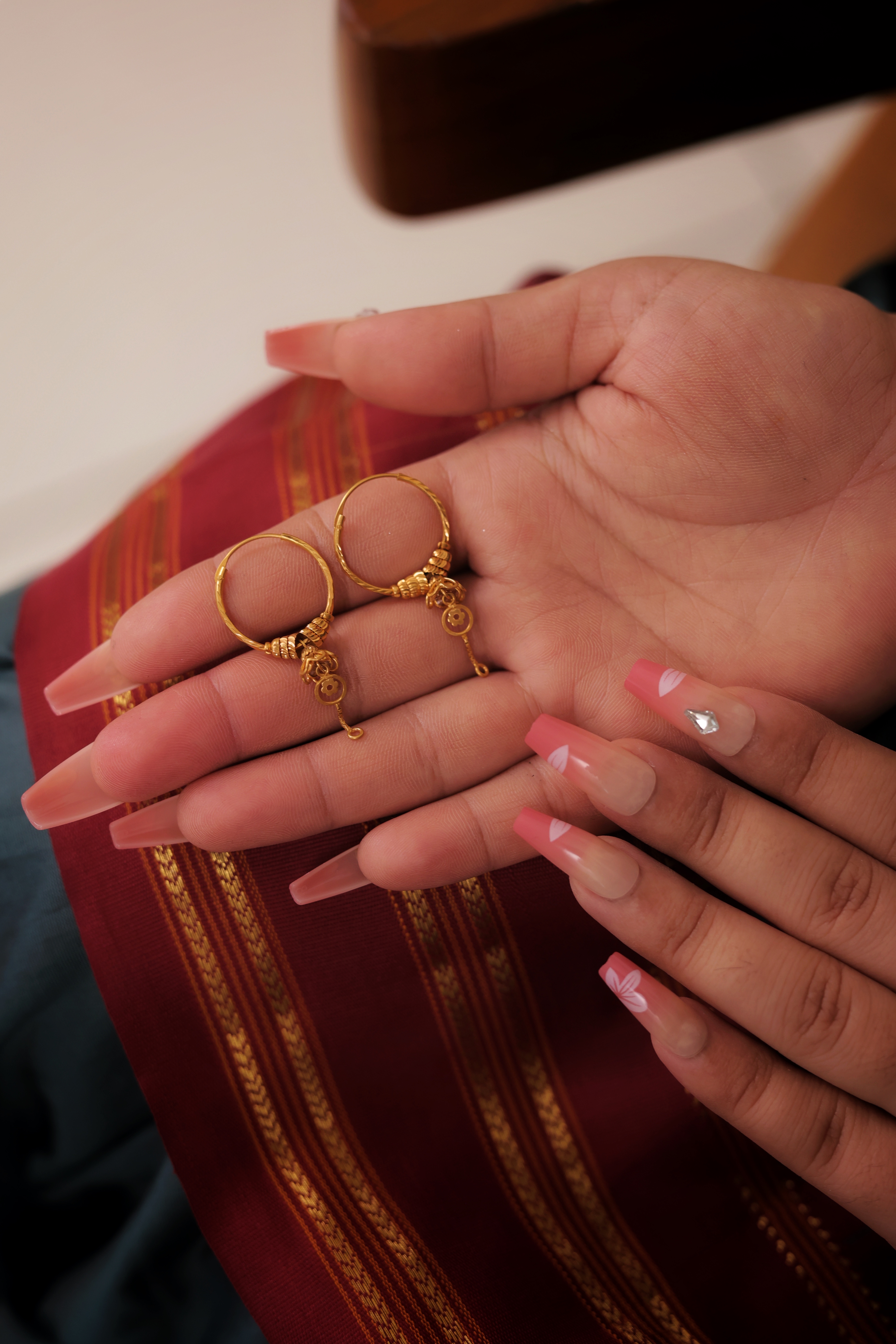 Intricate Gold-Plated Floral Drop Bali Hoops | Small Ethnic Dangle Earrings | Festive & Wedding Collection
