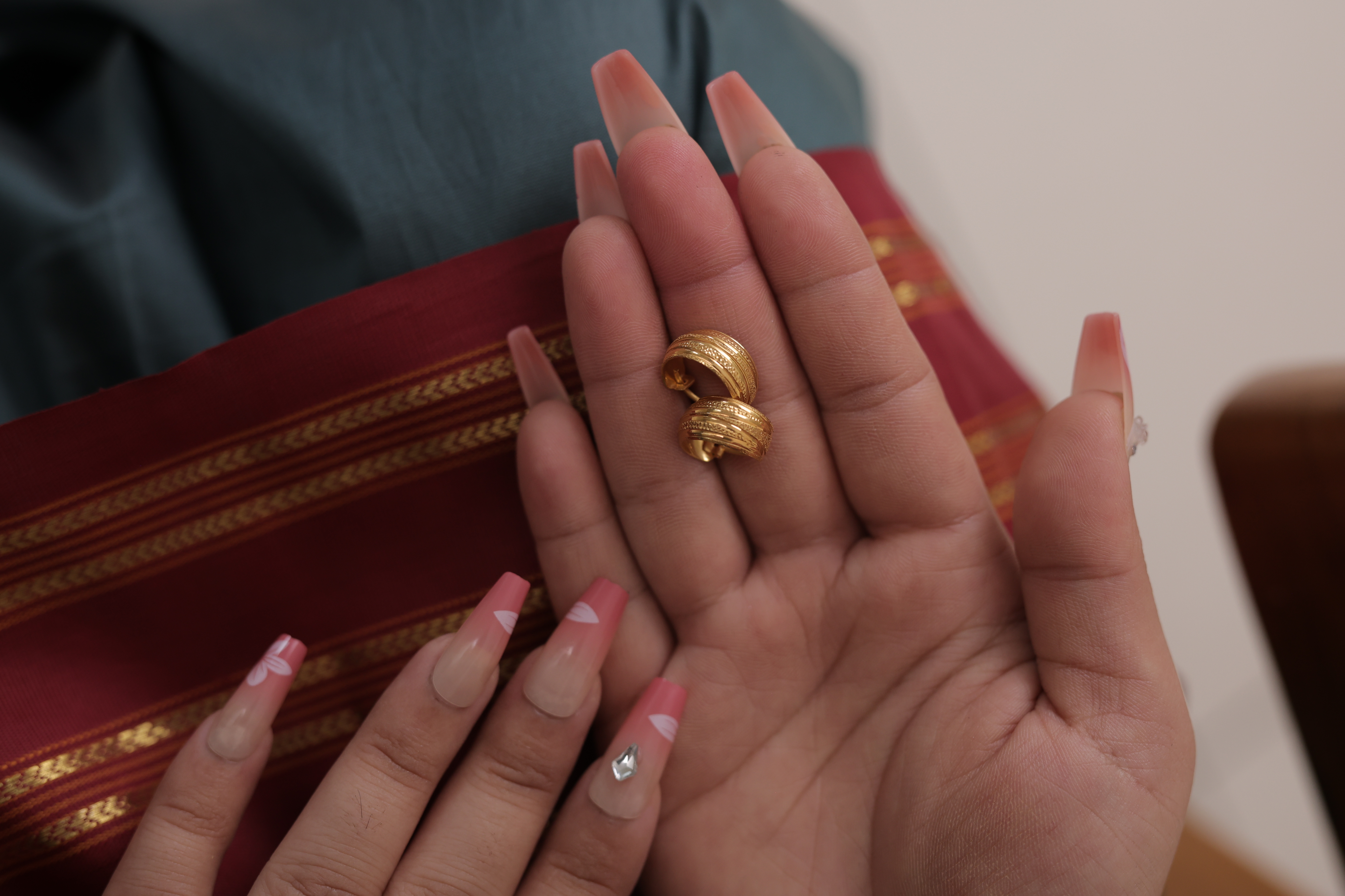 Thick Textured Gold-Plated Cuff Bali Hoops | Wide C-Shaped Huggie Earrings | Statement Daily Wear