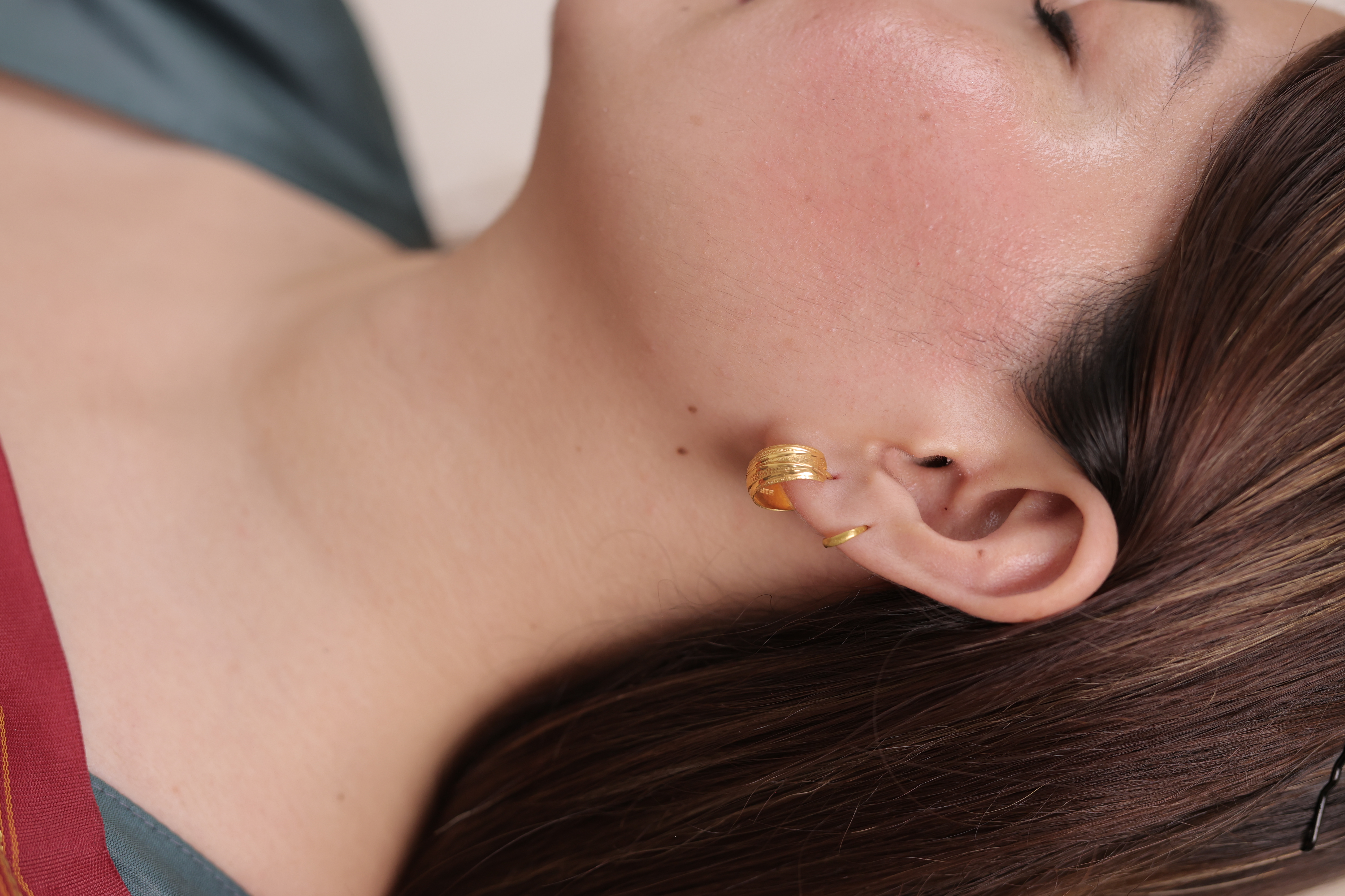 Thick Textured Gold-Plated Cuff Bali Hoops | Wide C-Shaped Huggie Earrings | Statement Daily Wear
