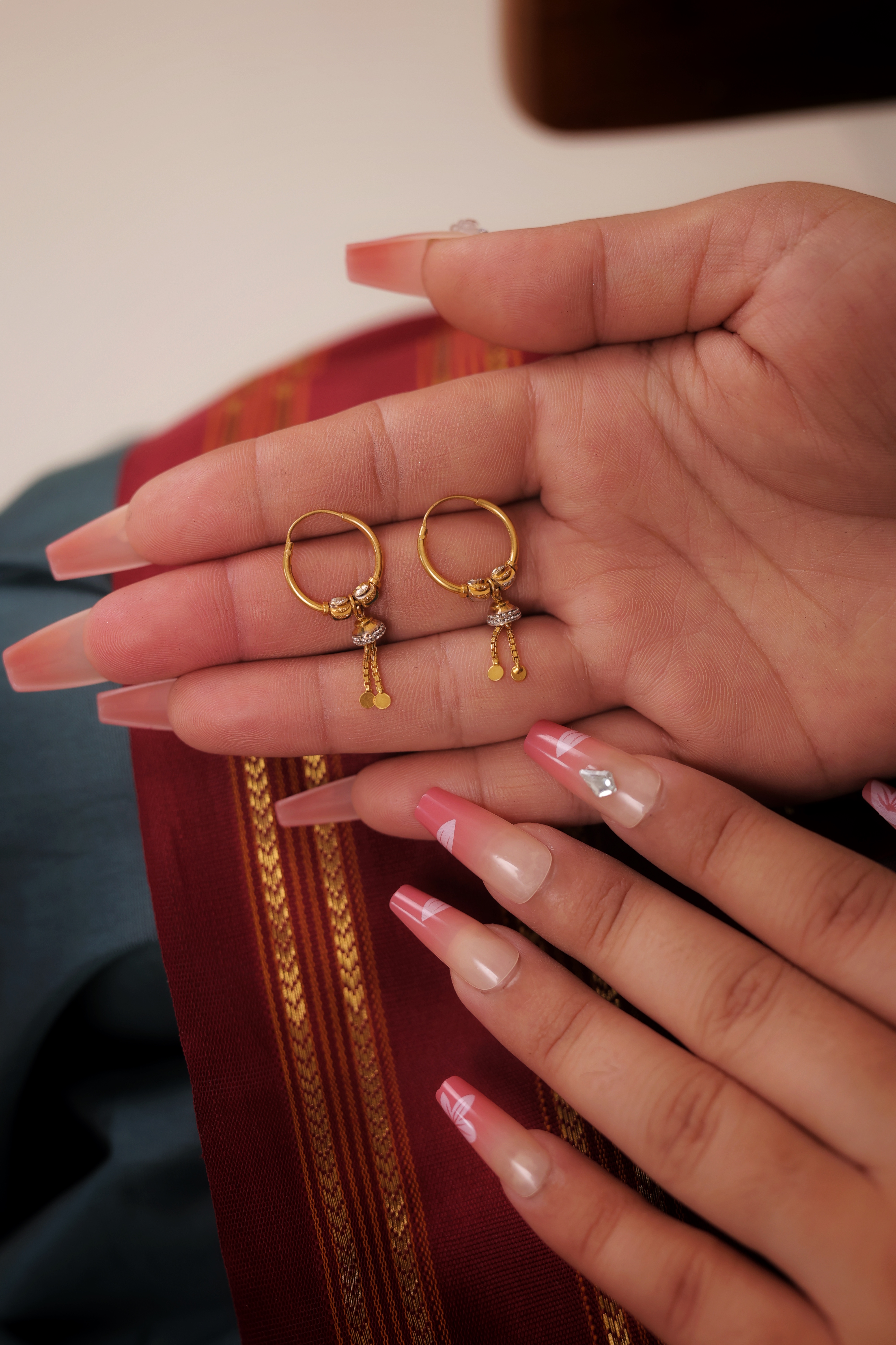 Delicate Gold-Plated Stone-Studded Drop Bali Hoops | Tiny CZ/Crystal Charm Earrings | Modern Festive Wear