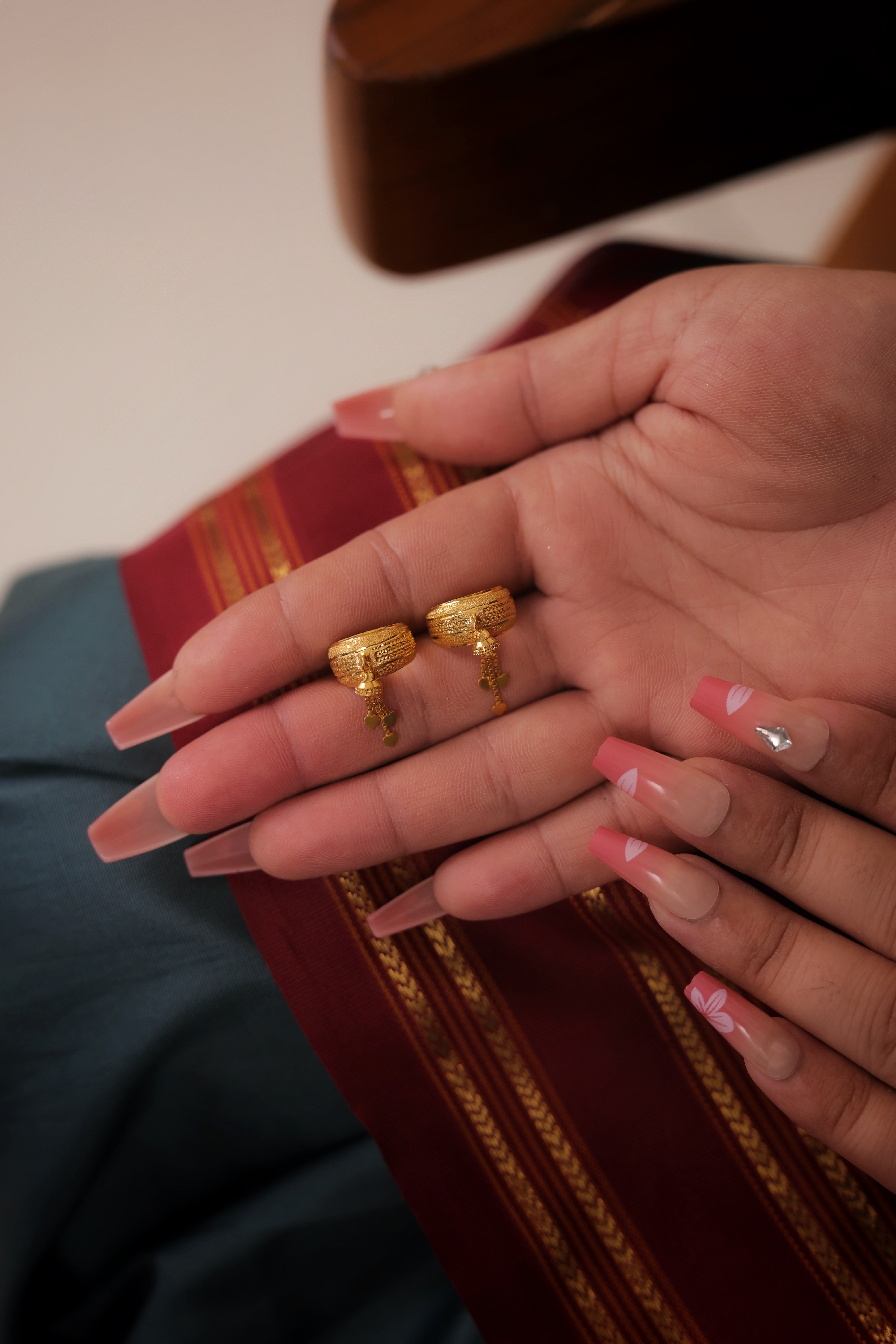 Wide Textured Gold-Plated Band Drop Bali Hoops | Traditional Short Jhumki Style Earrings | Festive Wear
