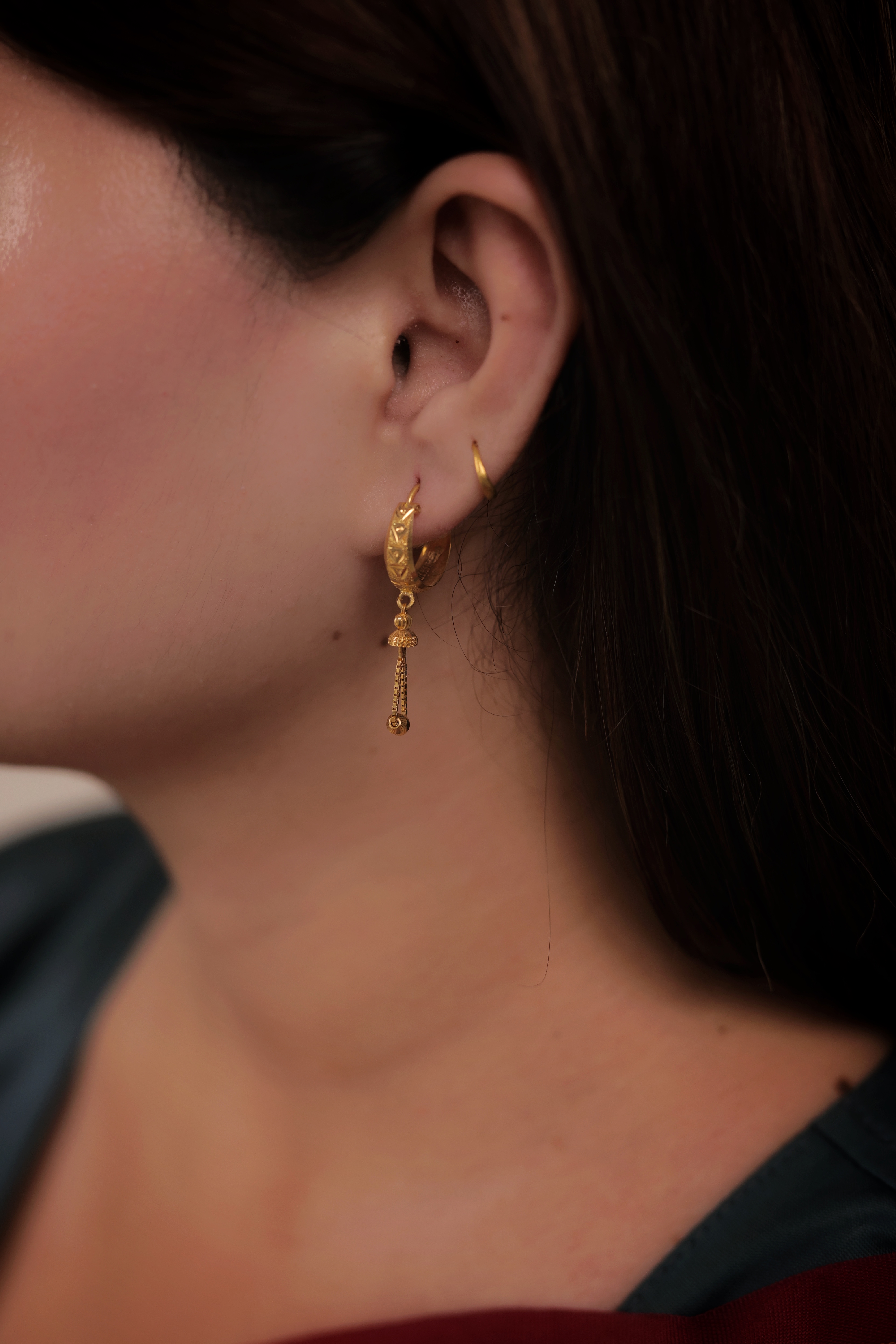 Unique Square Gold-Plated Drop Bali Hoops | Geometric Dangle Earrings | Modern Ethnic Jewellery