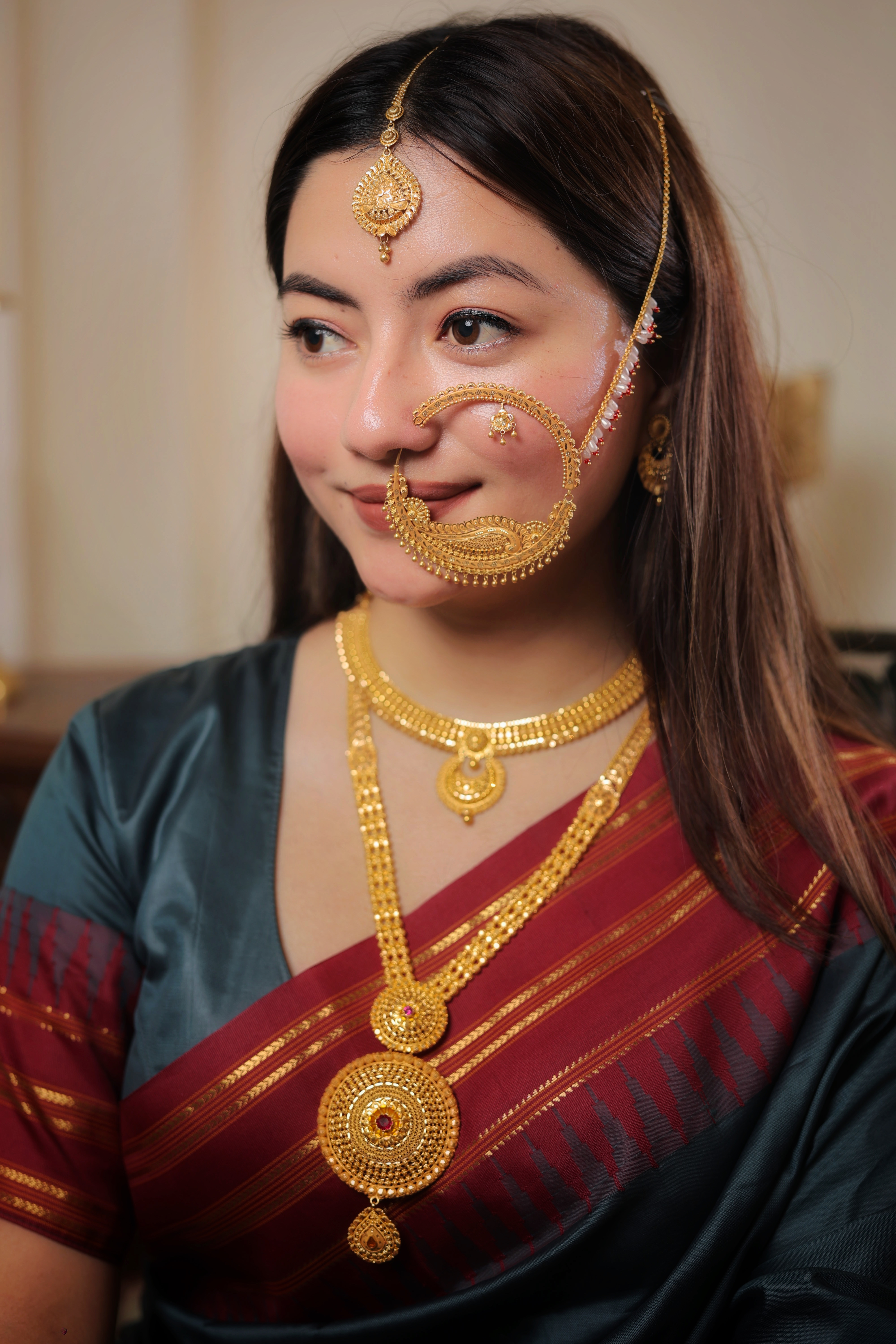 Authentic Solid Gold Nath | Intricate Traditional Peacock Motif Nose Ring with Pearl Chain | Grand Bridal Statement