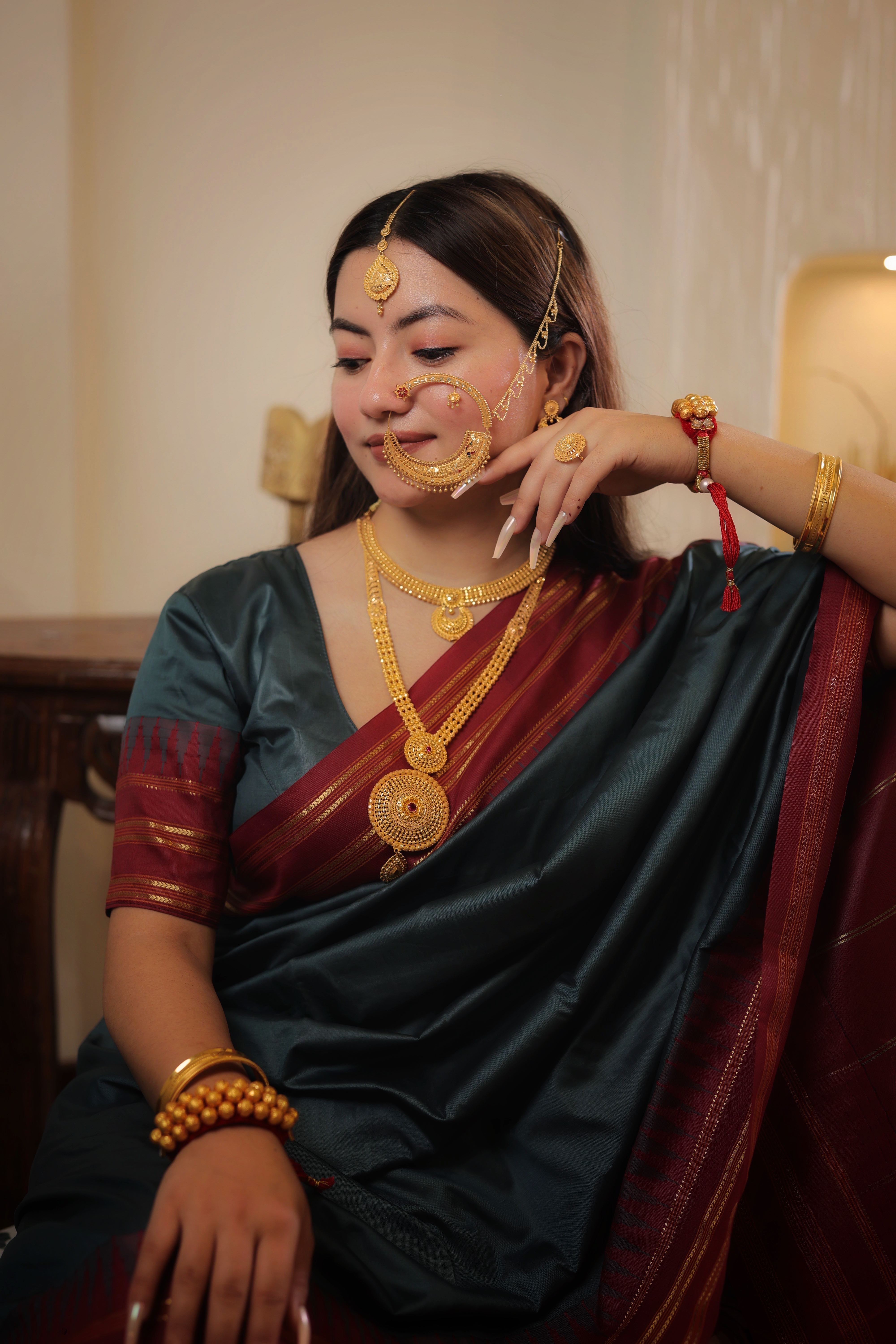 Authentic Solid Gold Nath | Densely Ornate Traditional Wirework Nose Ring | Grand Bridal Statement