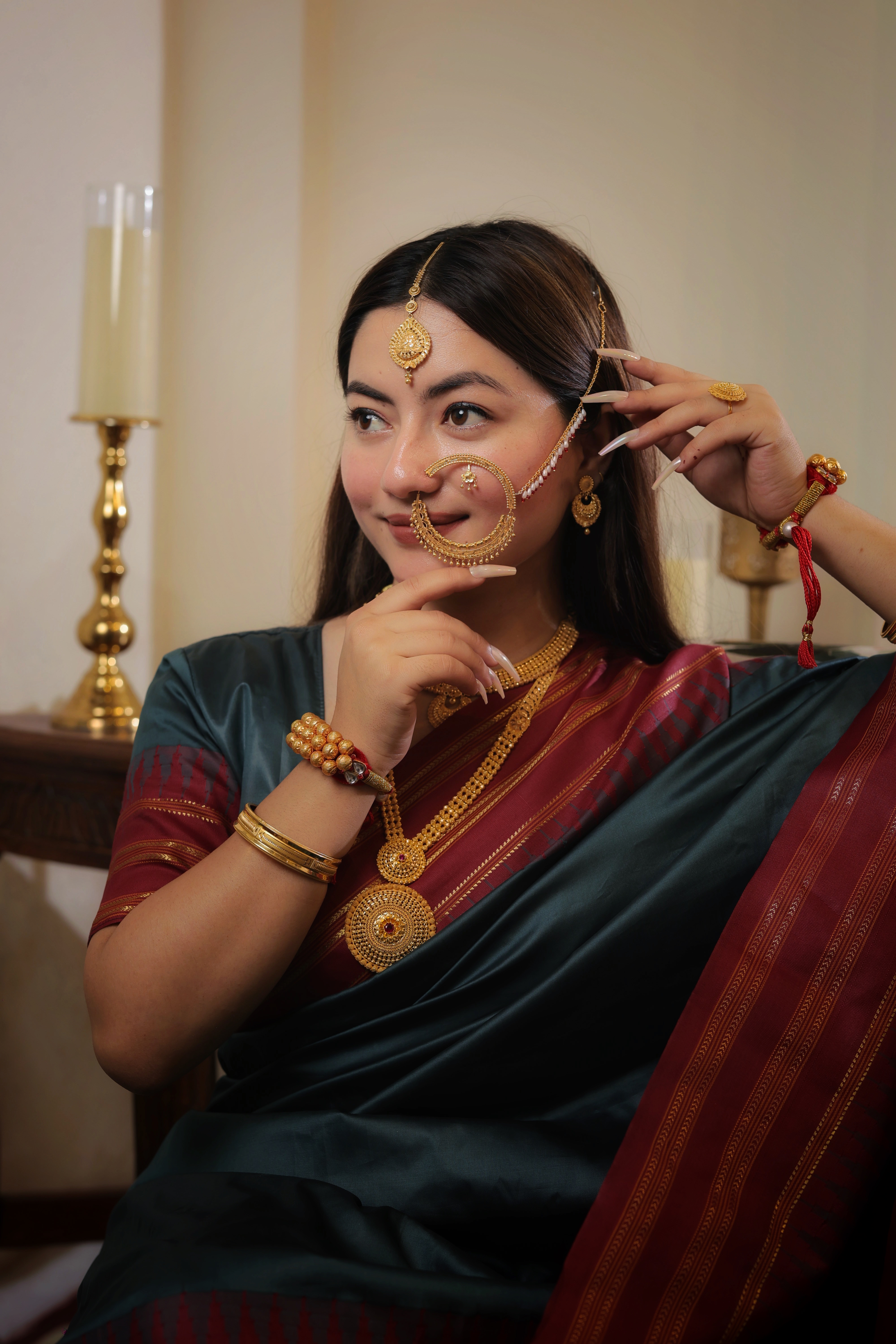 Authentic Solid Gold Nath | Large Traditional Motif Panel Nose Ring | Grand Bridal Statement