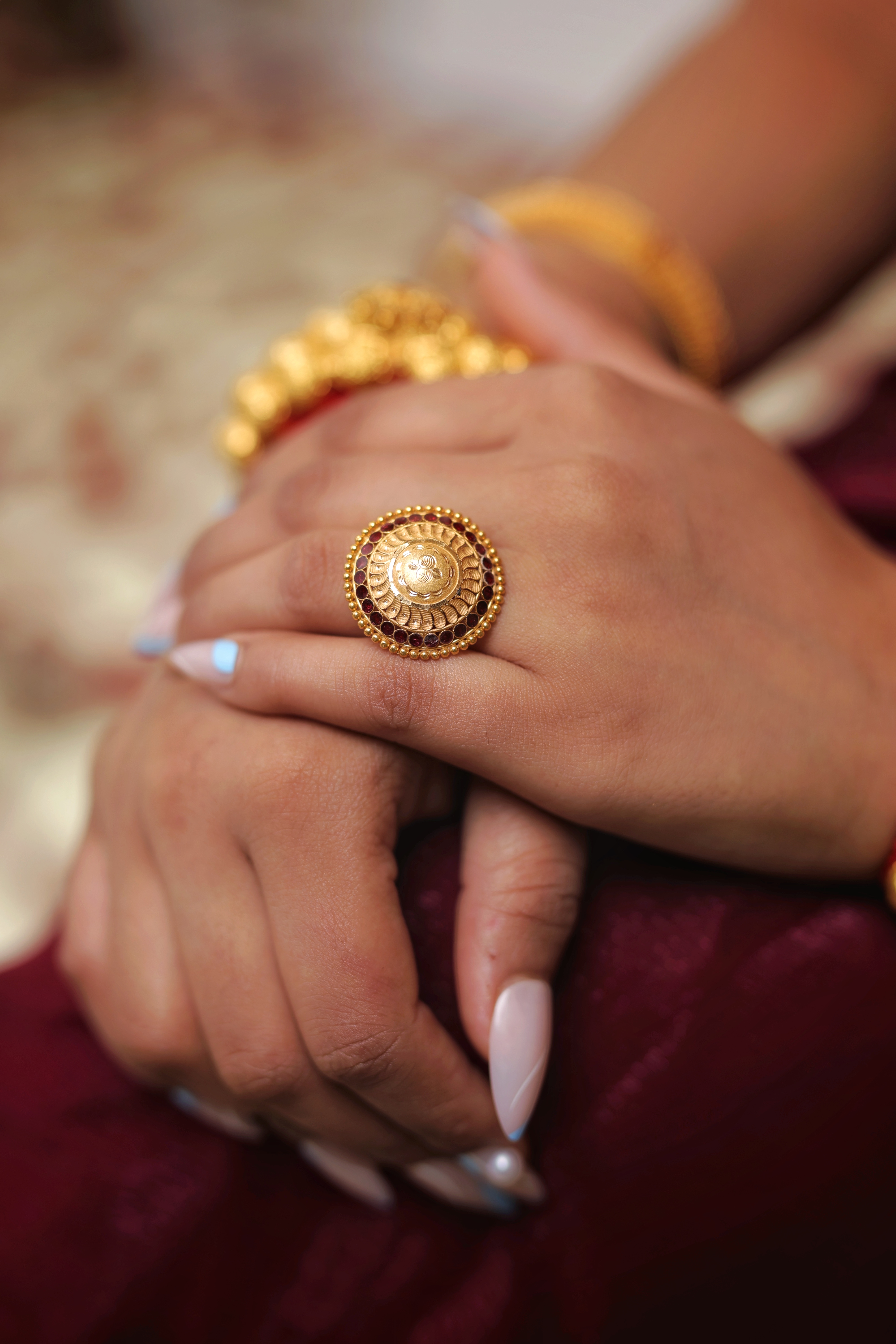 Traditional Circular Cocktail Ring with Granulation