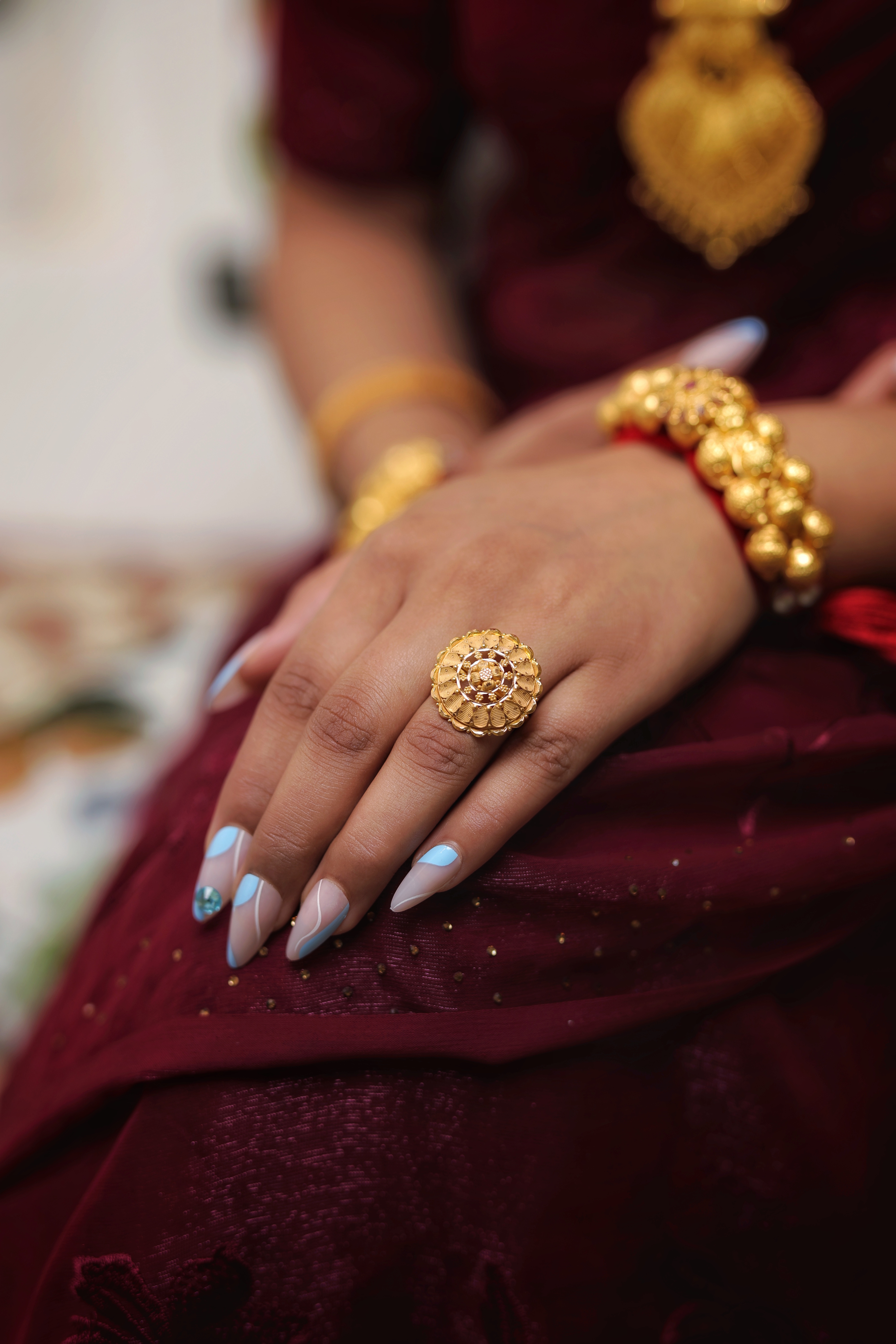 22K Gold Grand Floral Motif Cocktail Ring with Layered Petals