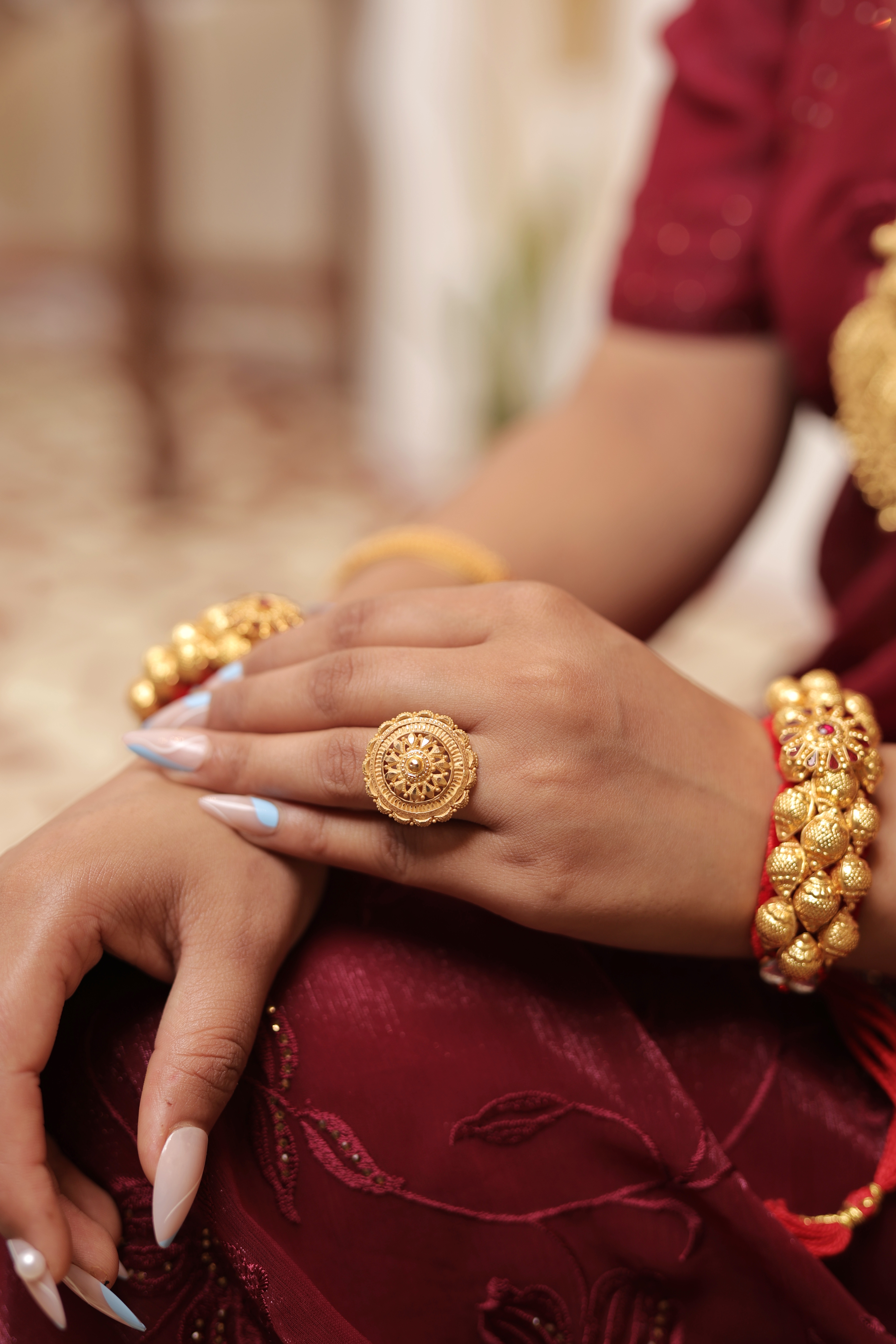 22K Gold Traditional Openwork Sunburst Cocktail Ring