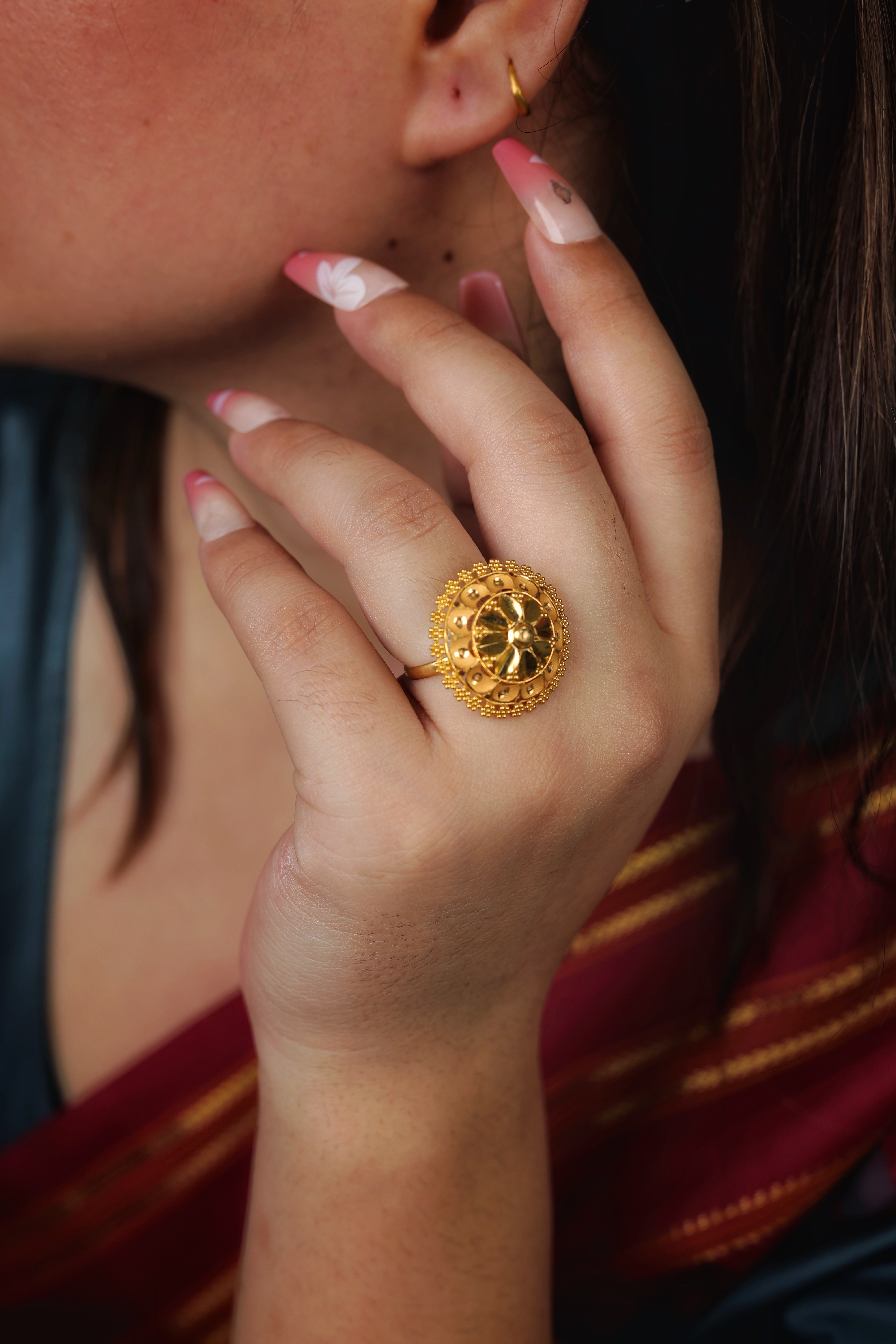 Traditional Dome Cocktail Ring with Intricate Filigree and Granulation