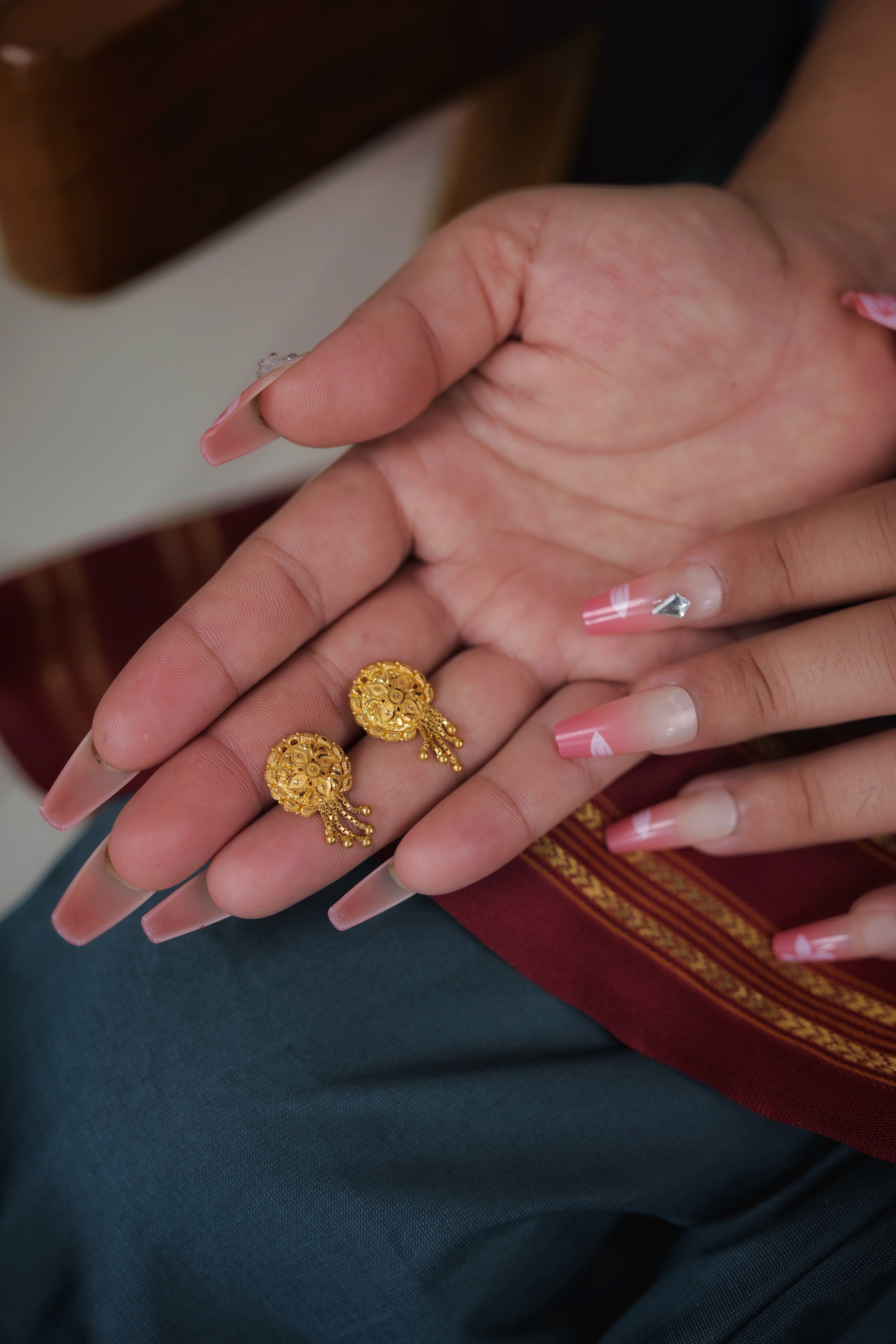 Traditional Dome Gold Stud Earrings with Drops