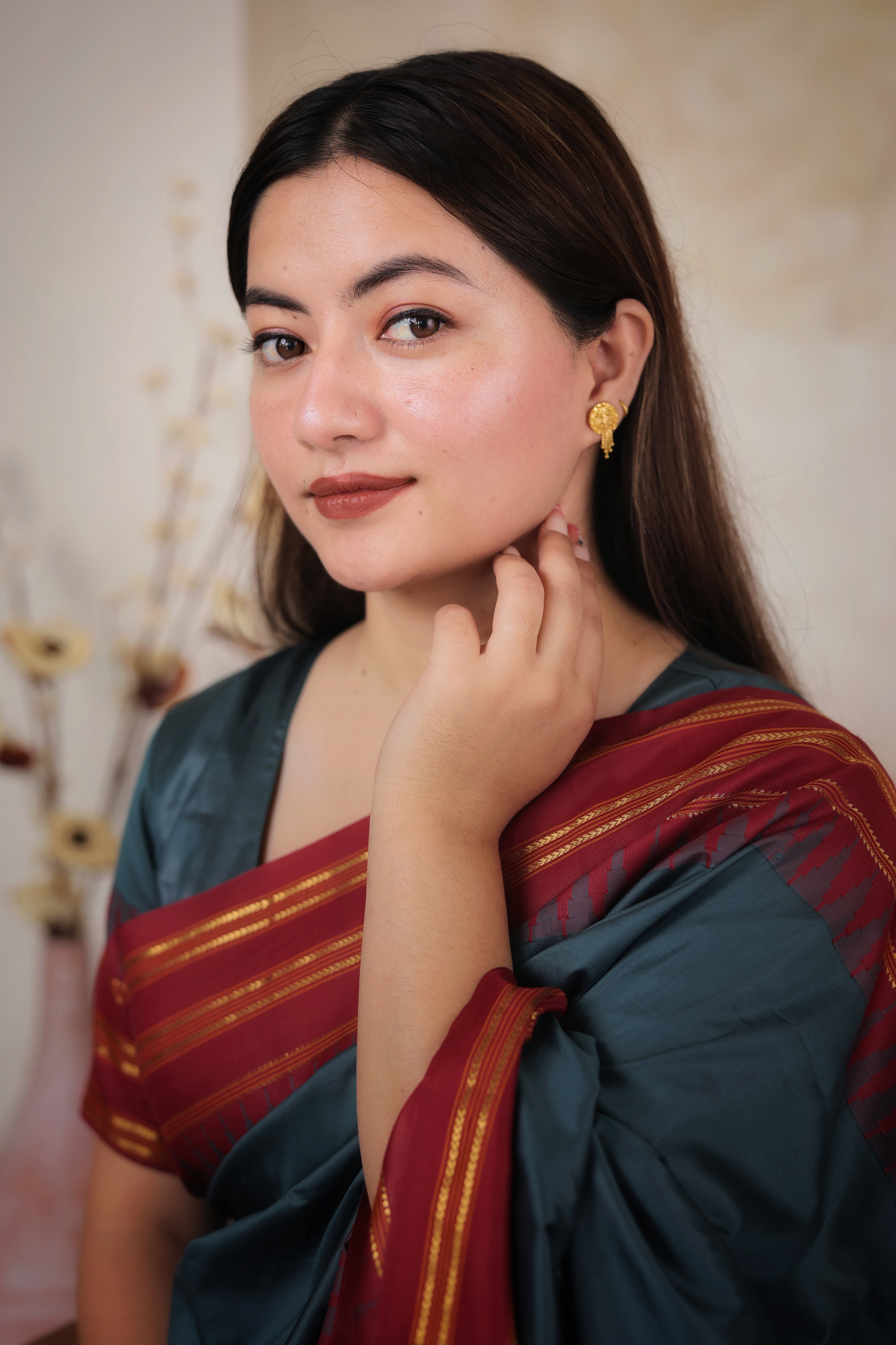 Traditional Dome Gold Stud Earrings with Drops