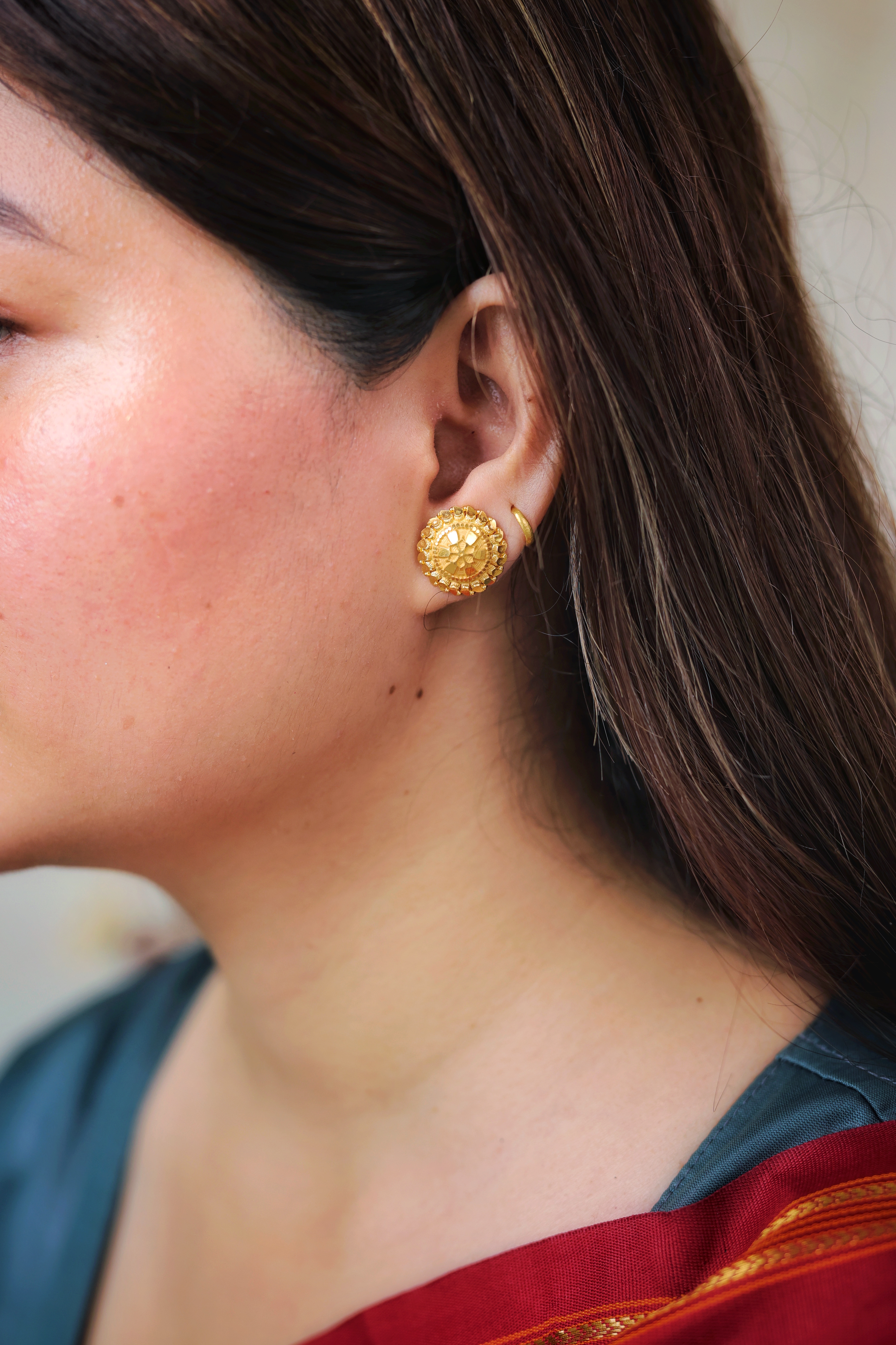 Traditional Dome Gold Stud Earrings with Fine Granulation