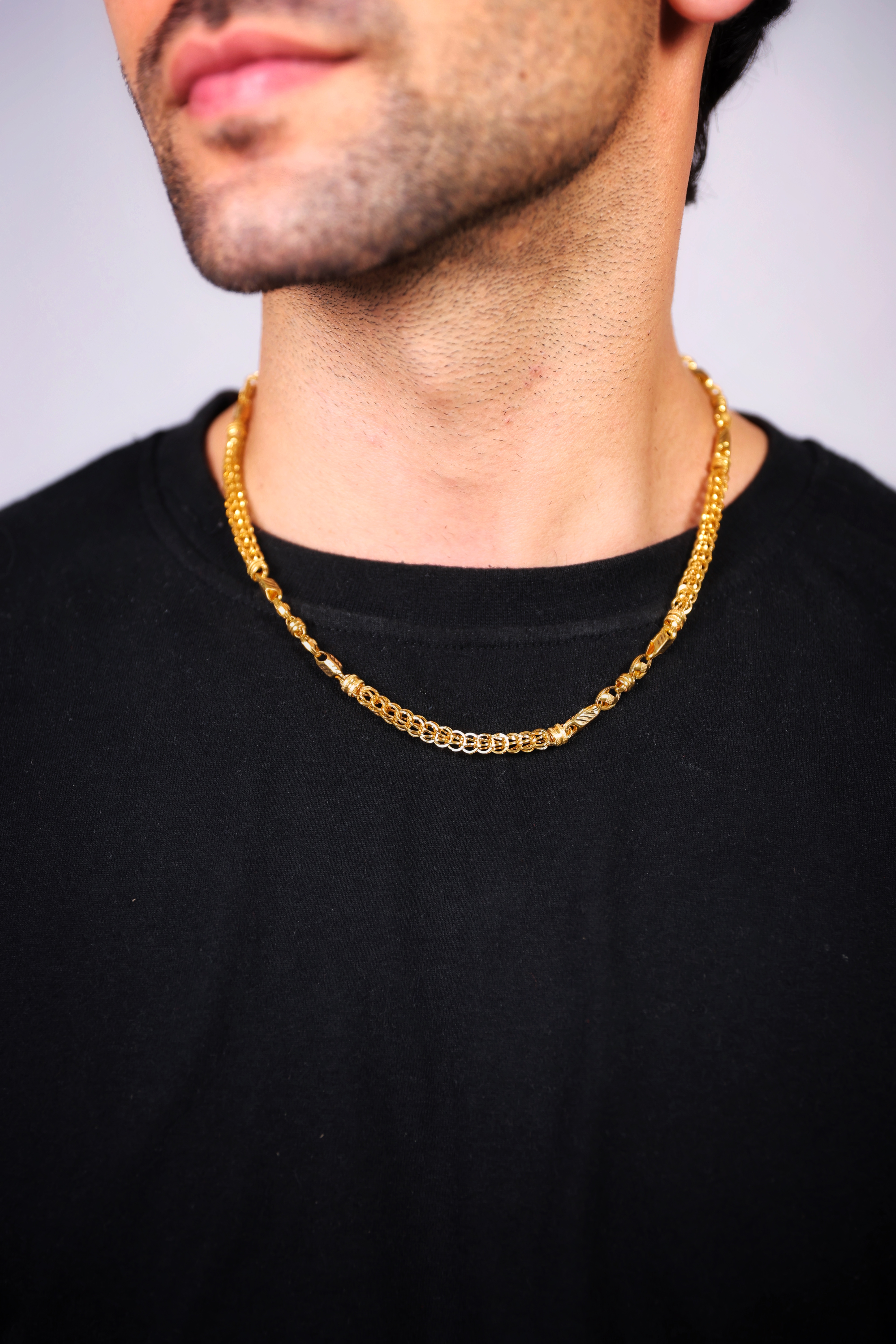 Textured Geometric Link Gold Chain Necklace for Men