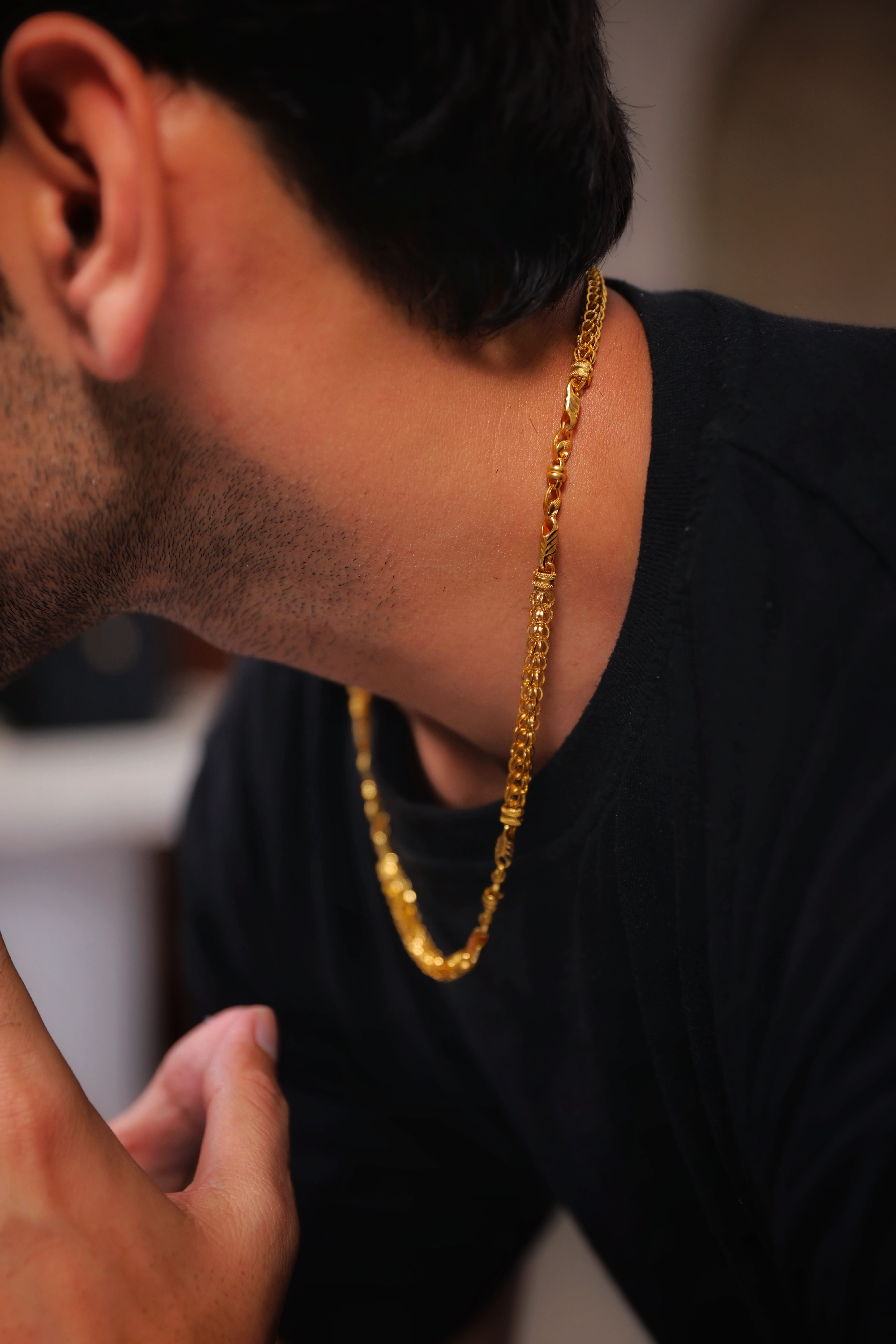 Textured Geometric Link Gold Chain Necklace for Men