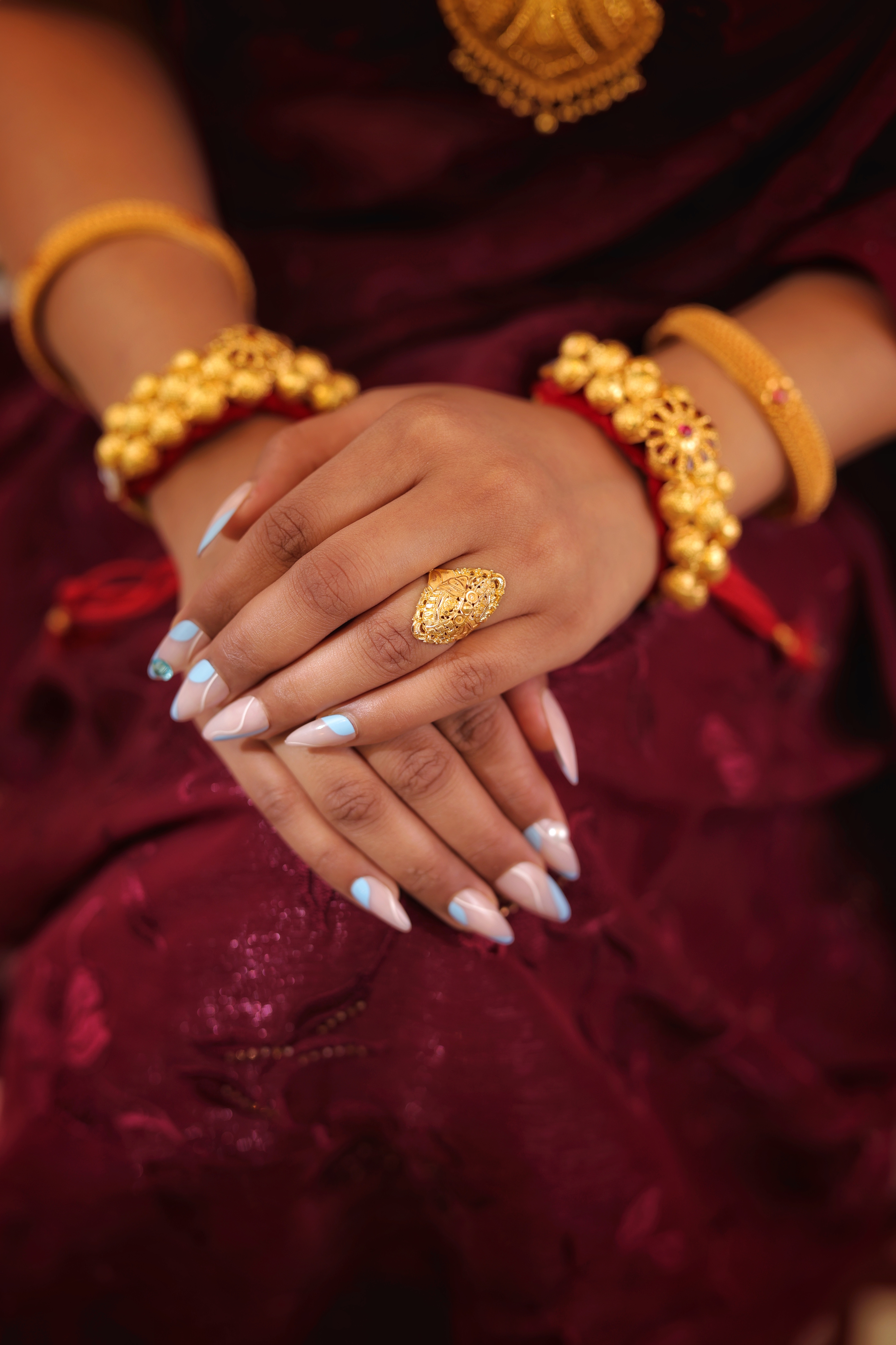 Elaborate 22K Gold Navette Ring | Traditional Oblong Filigree Design