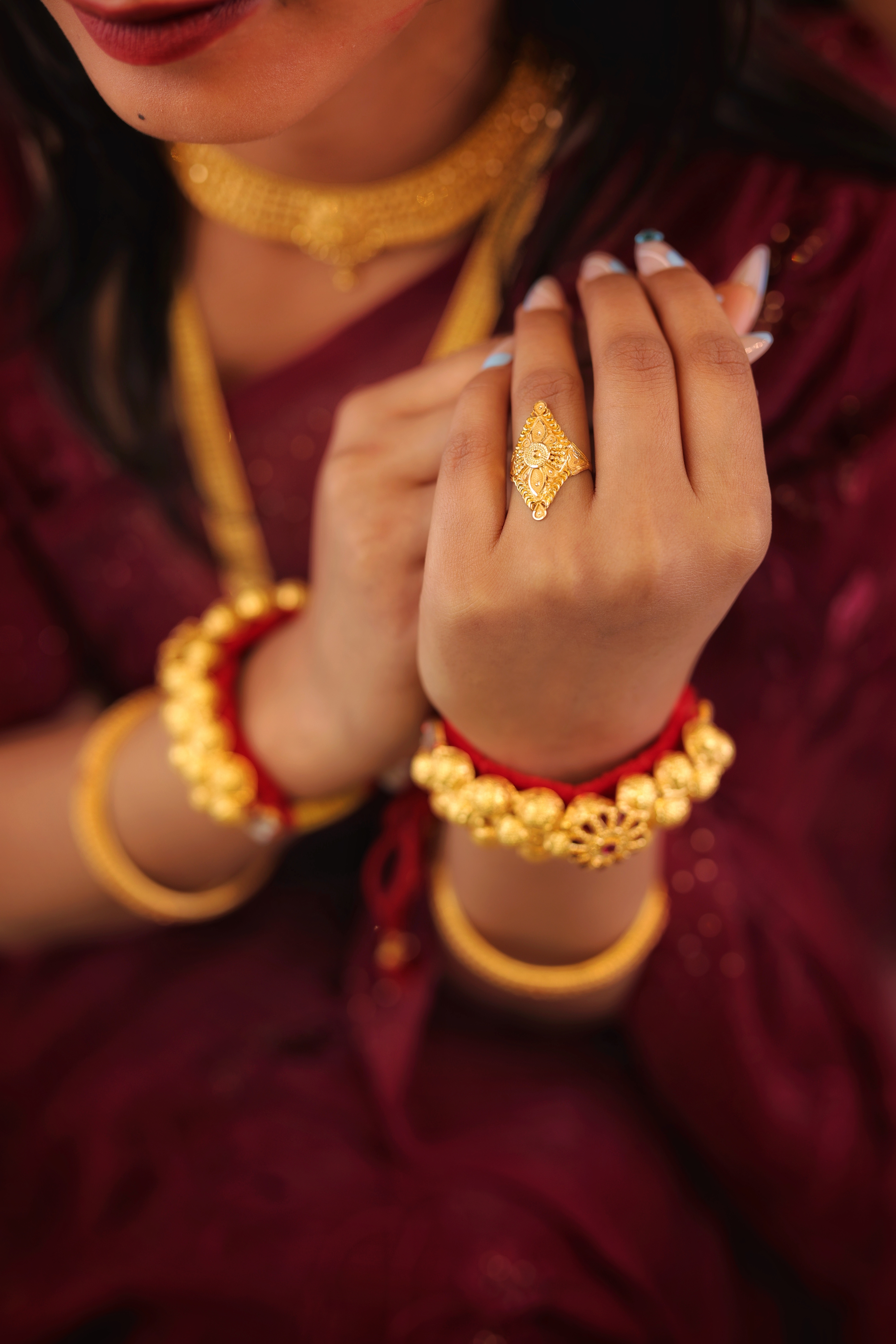 22K Gold Diamond-Shaped Filigree Ladies' Ring | Traditional Kite Design
