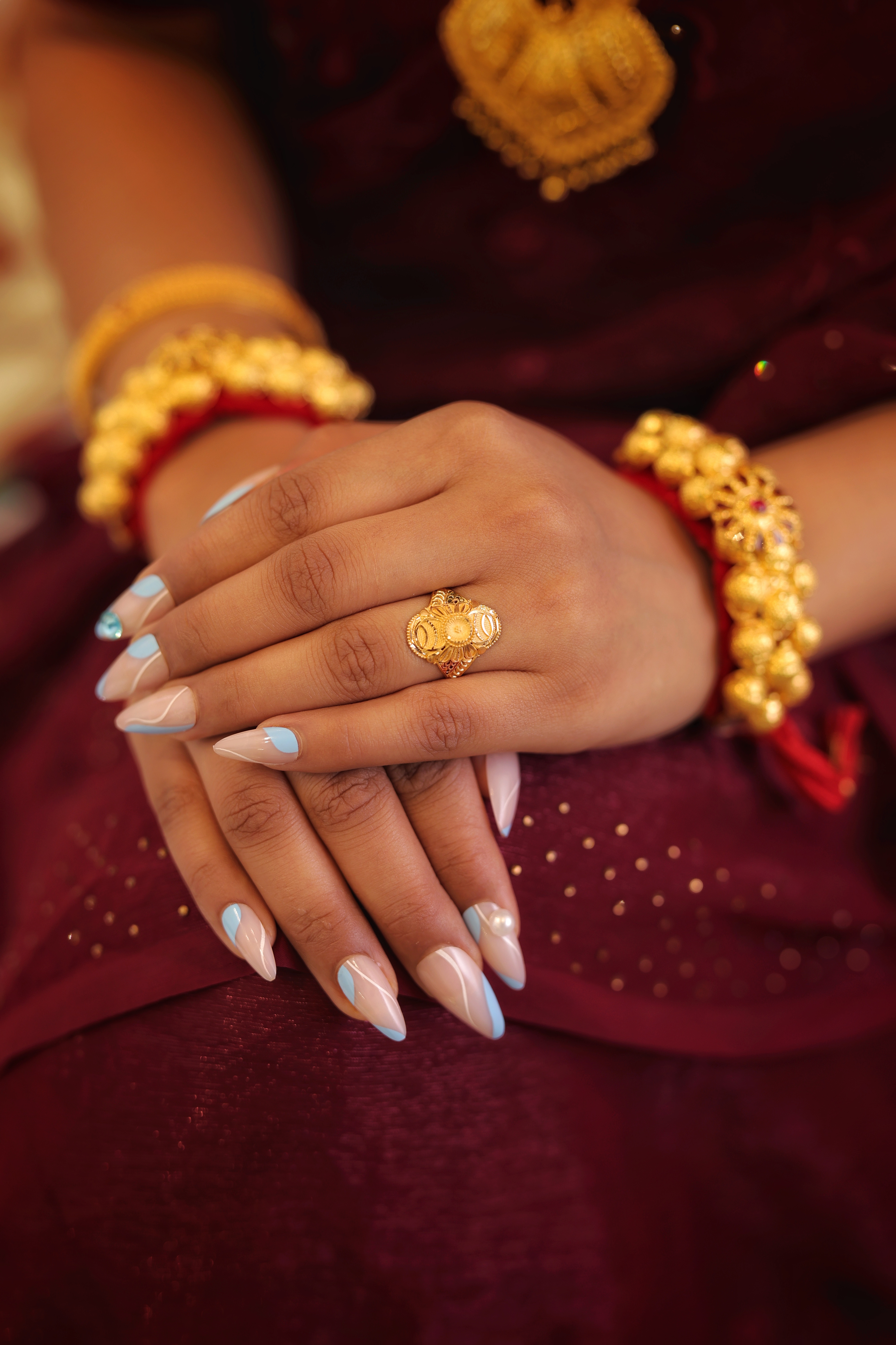 22K Gold Traditional Floral Motif Ladies Ring – Handcrafted Antique Design