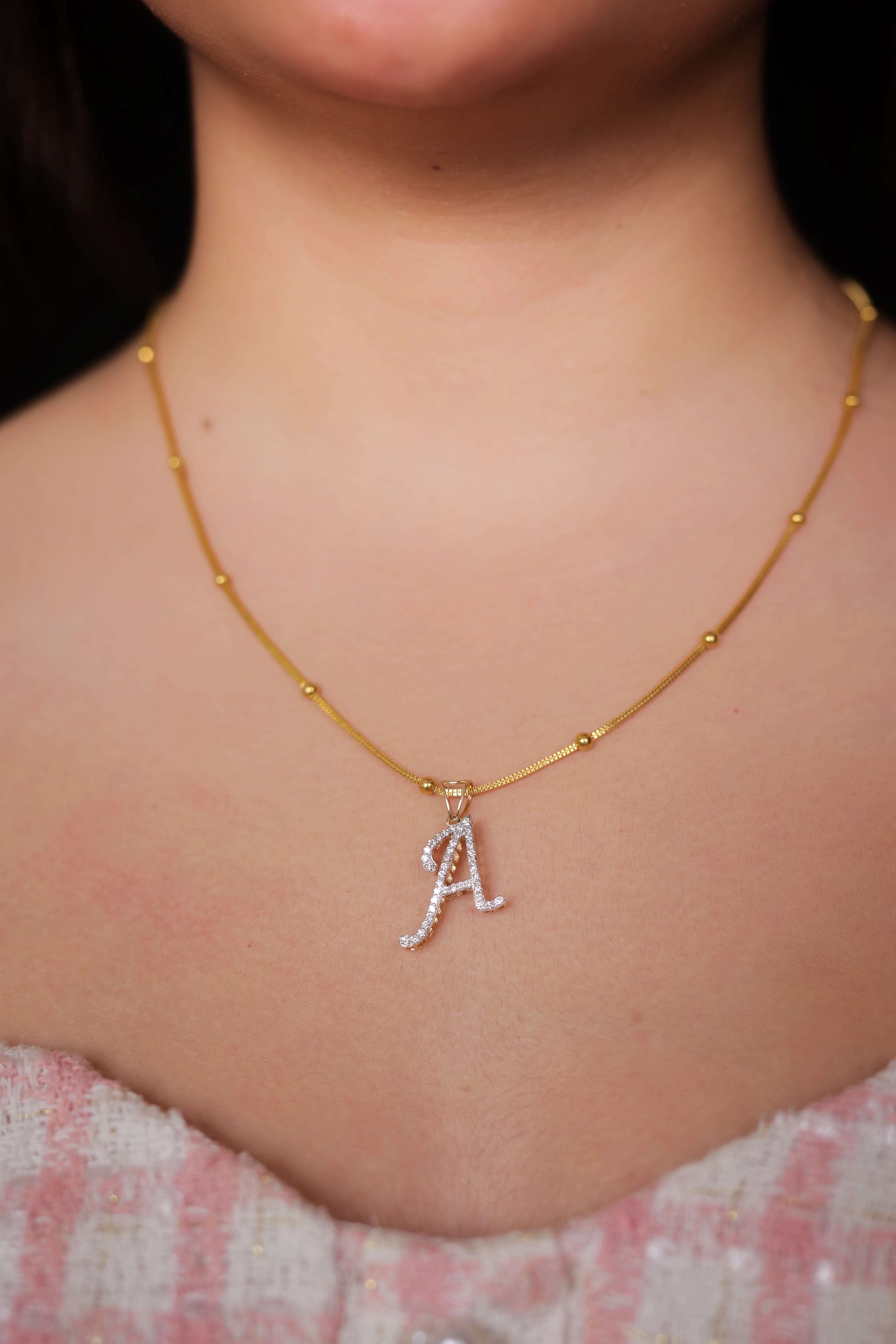 Diamond-Accent Initial Pendant (Letter A)