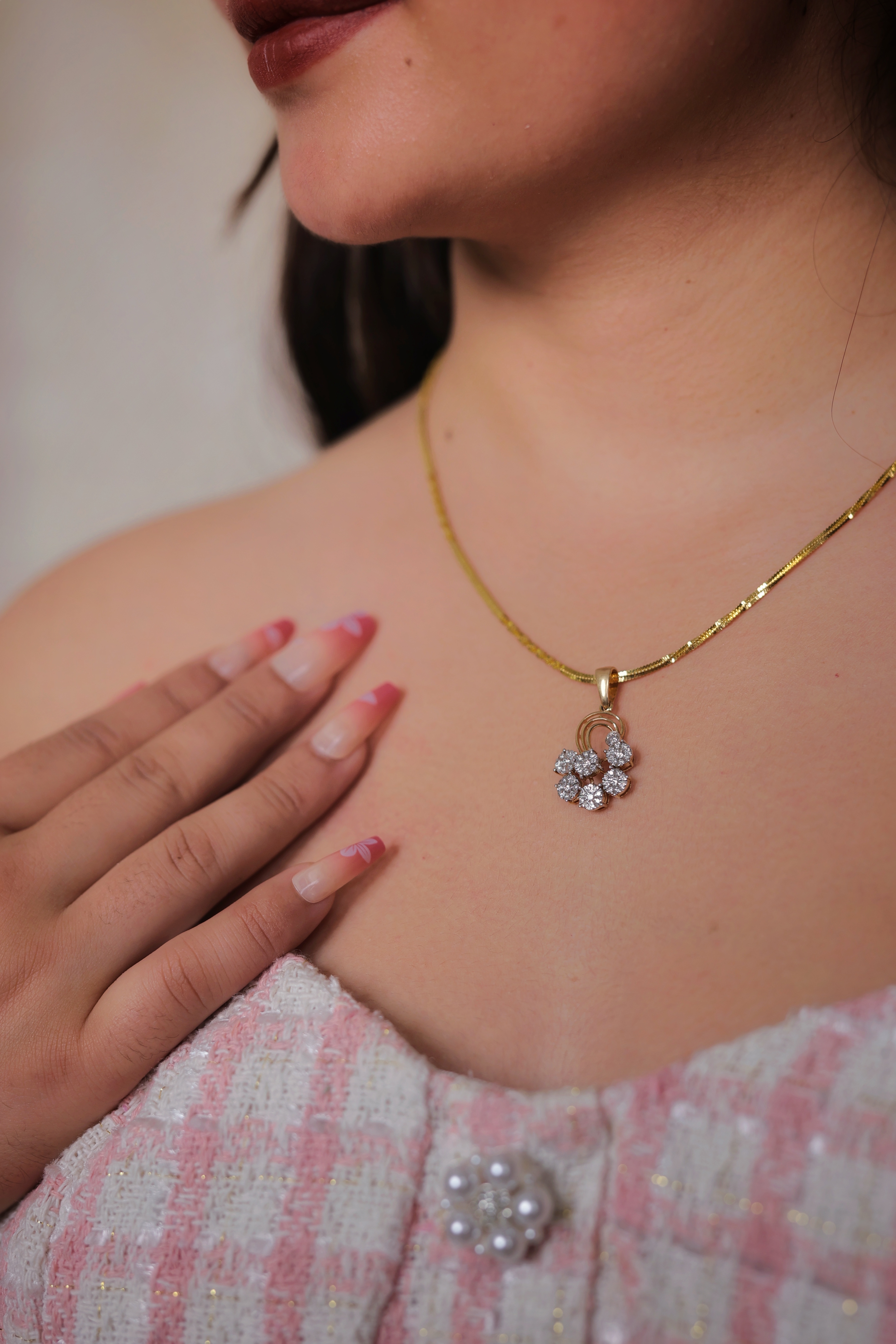 Sparkling Gold Diamond Flower Cluster Pendant