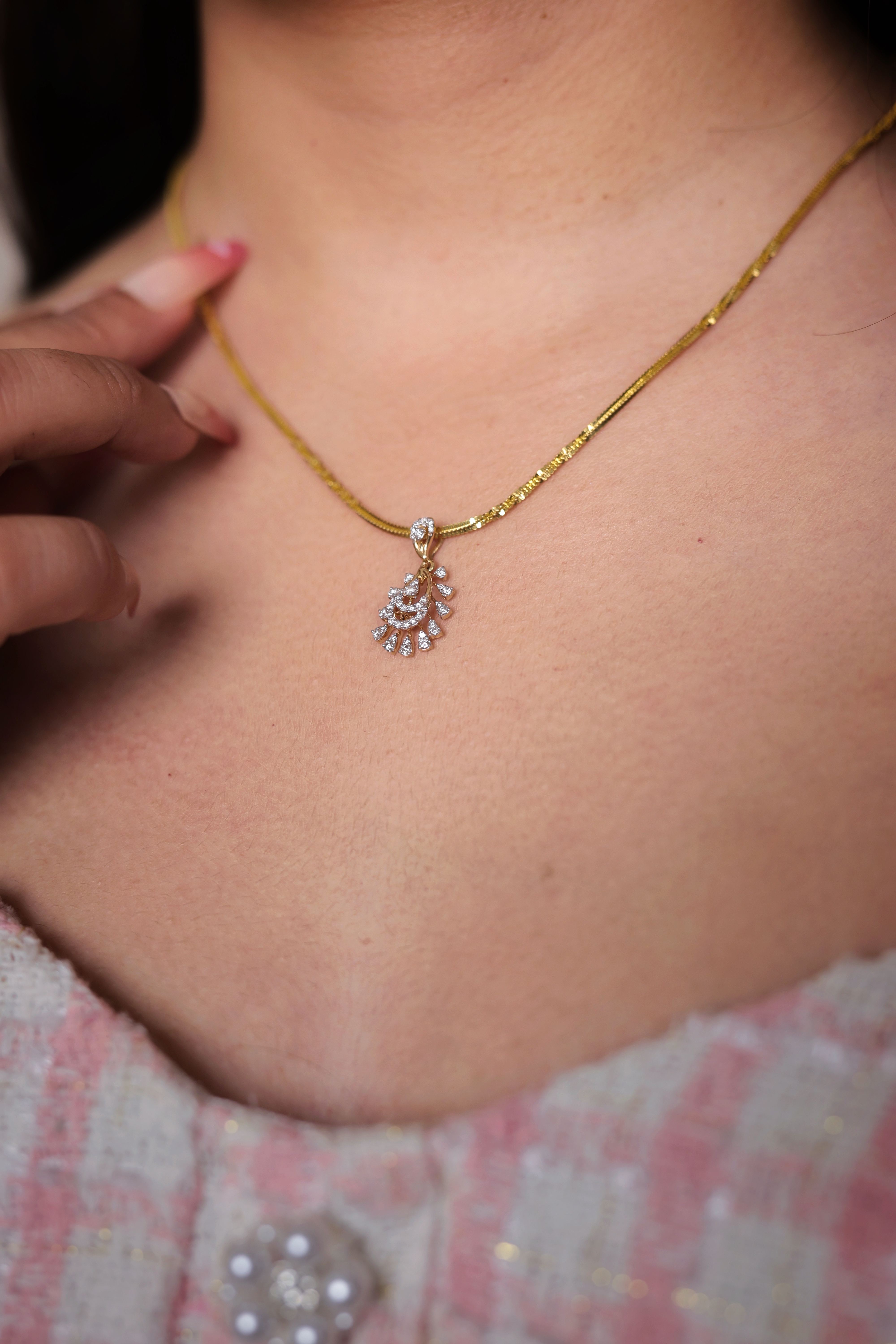 Sparkling Gold Diamond Layered Cluster Drop Pendant