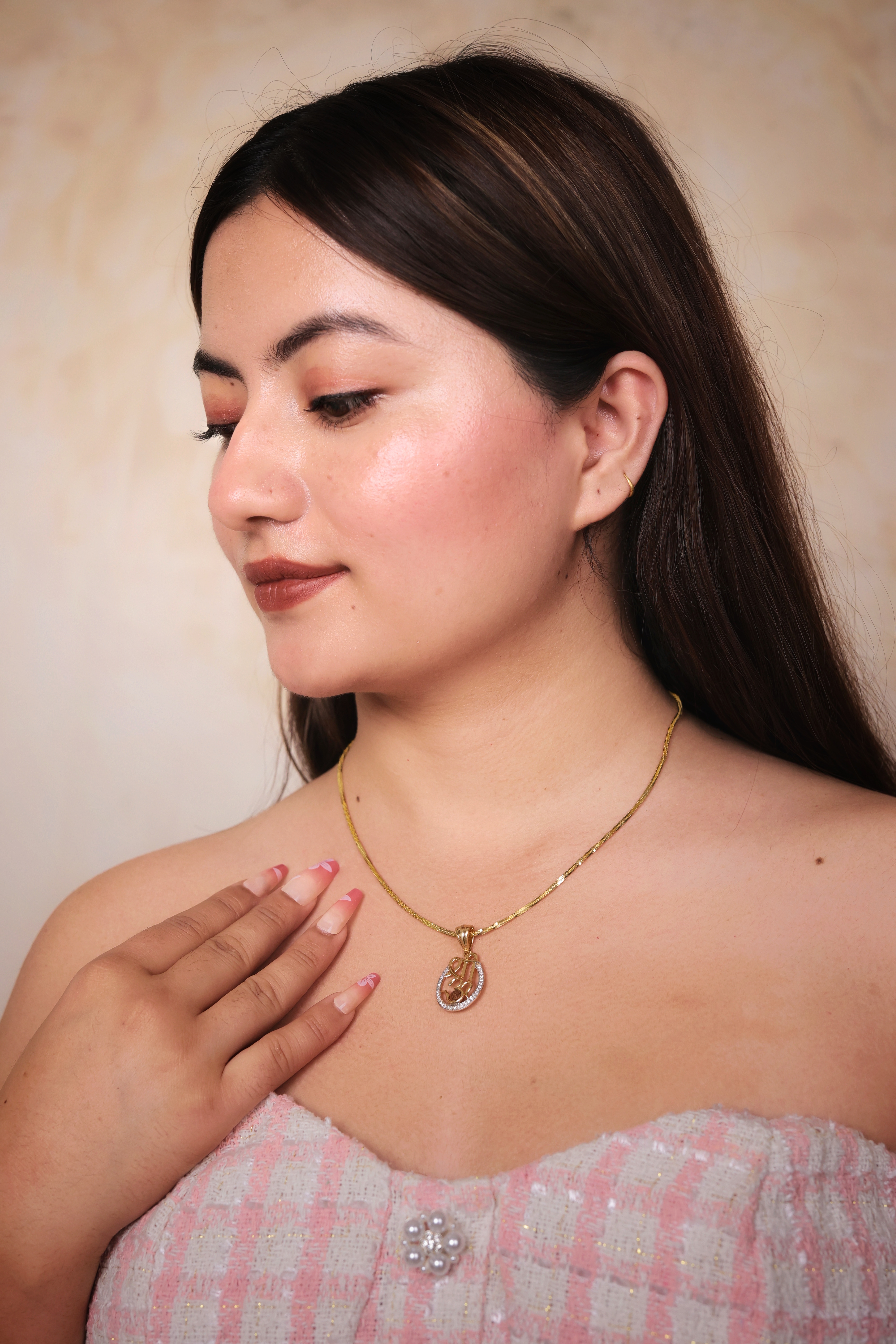 Stylized Gold Initial Monogram Pendant with Diamond Accents