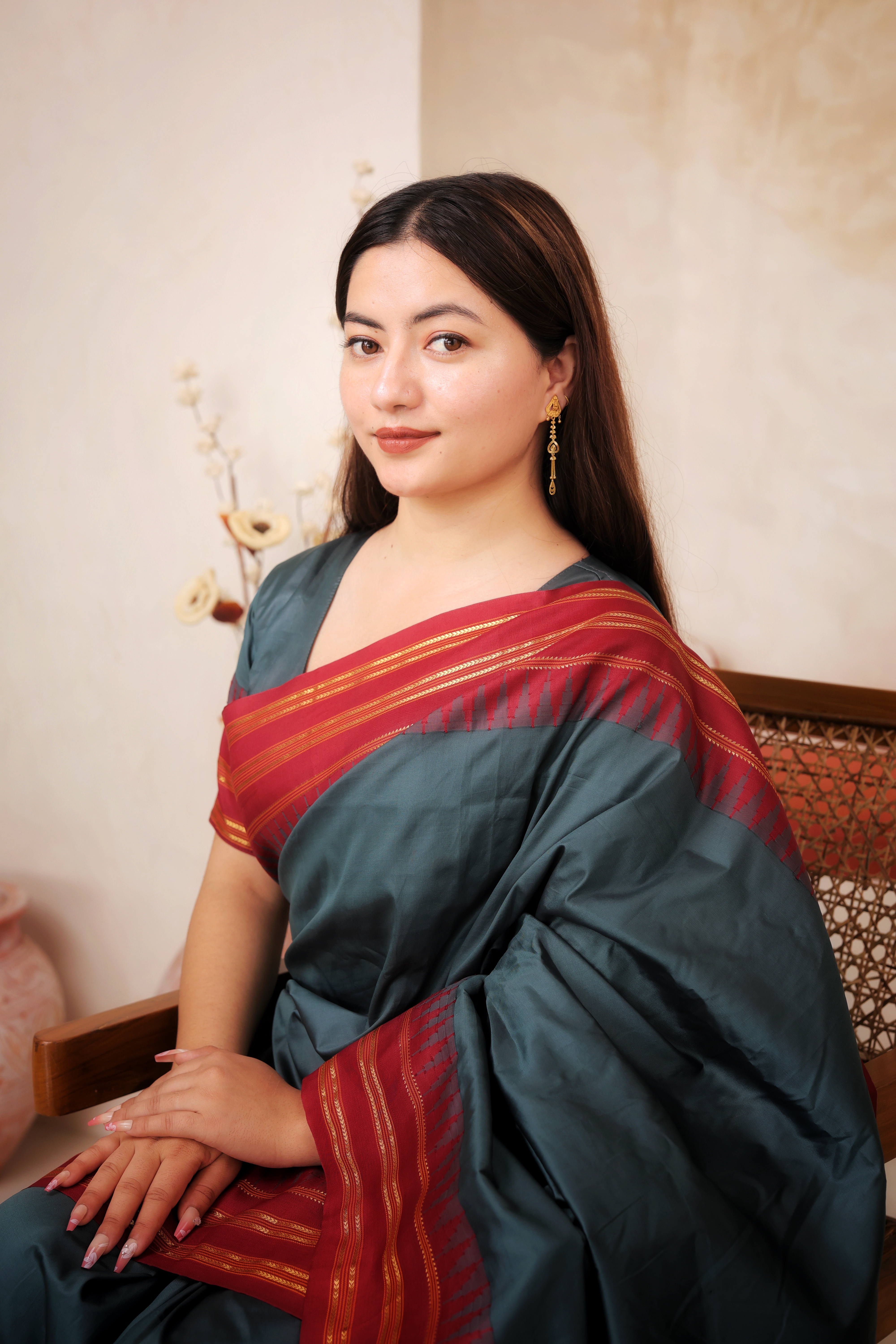 Articulated Traditional Gold Shield Drop Earrings with Long Drops