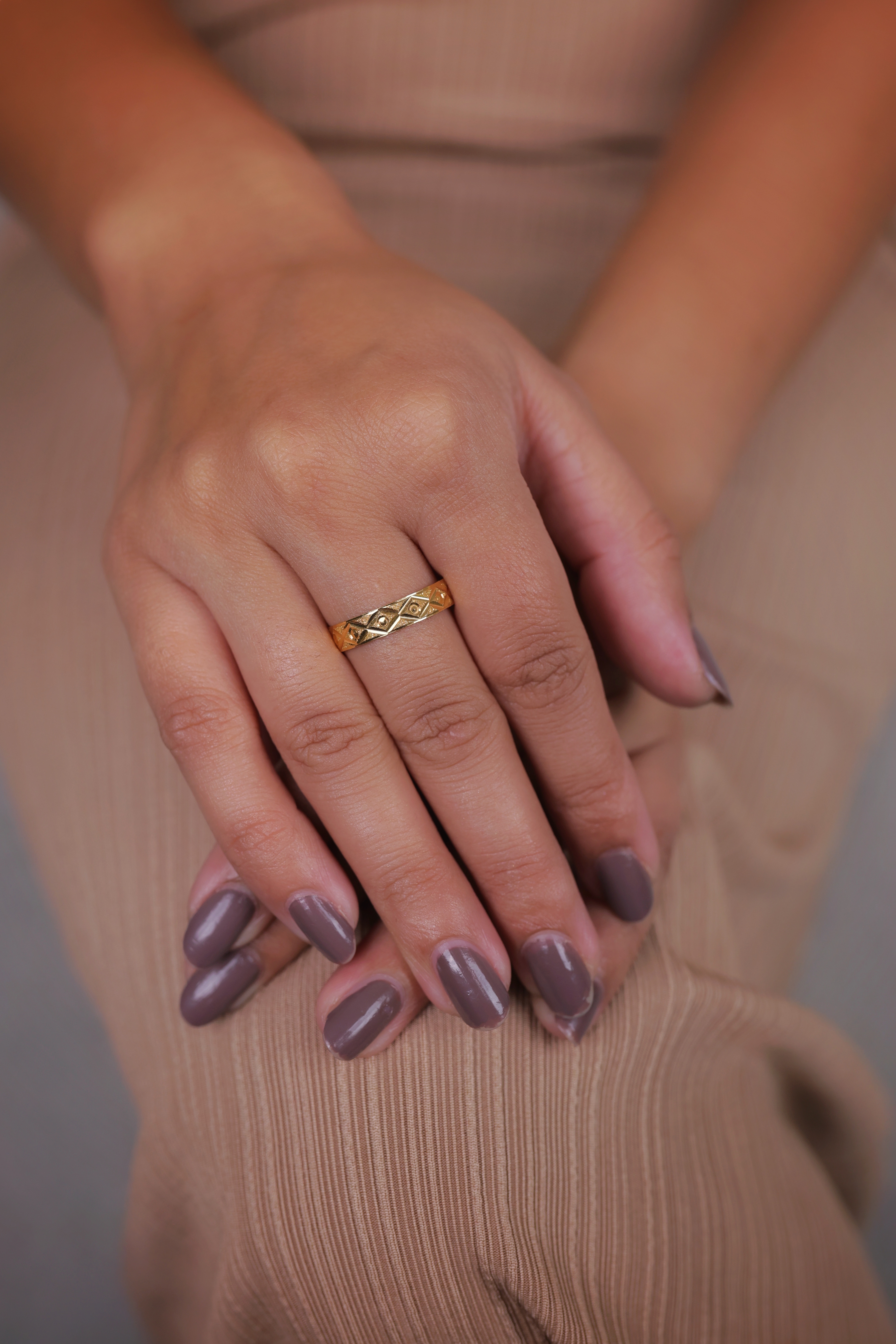 Geometric Patterned Gold Eternity Band Ring