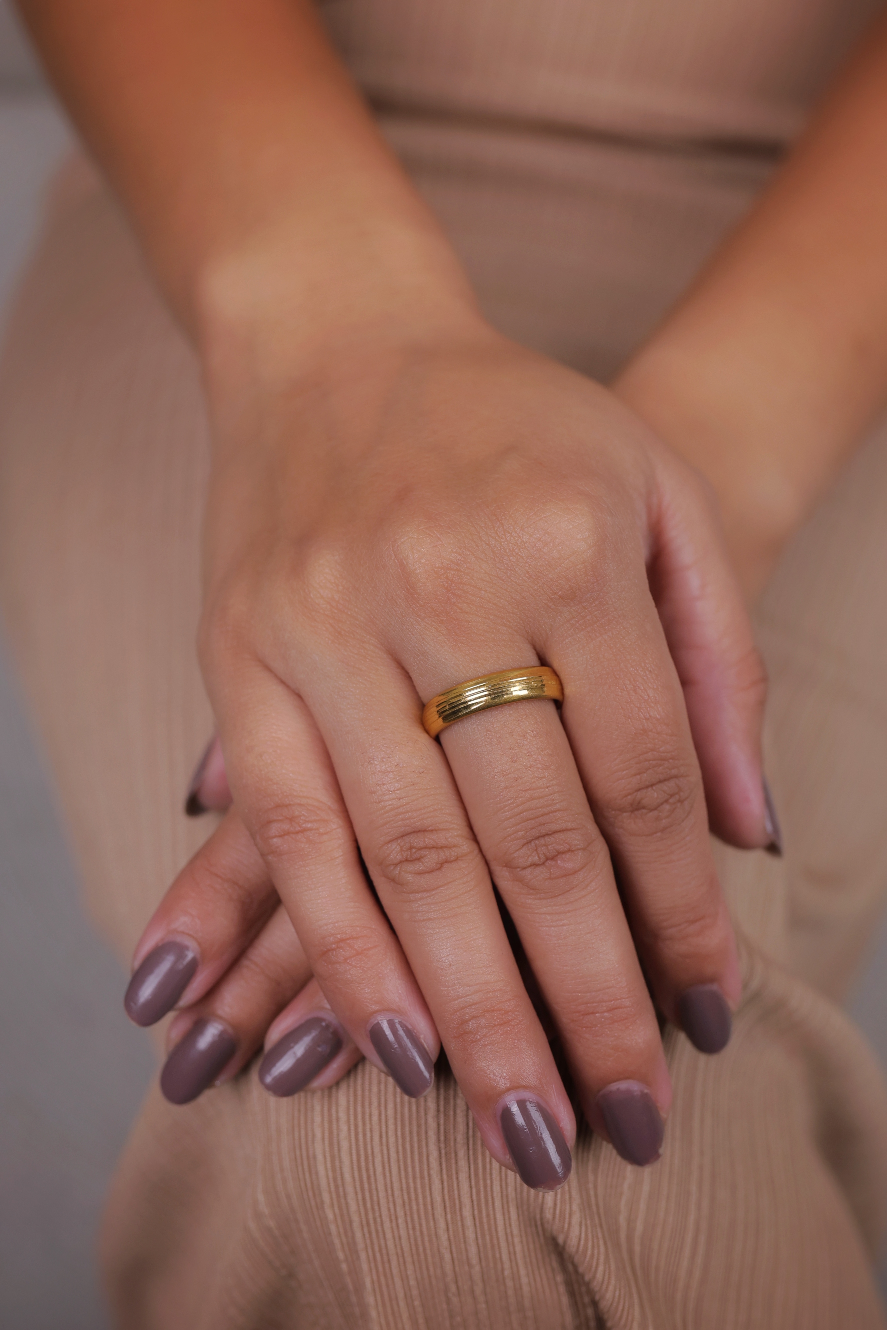 Polished Fluted/Grooved Gold Band Ring