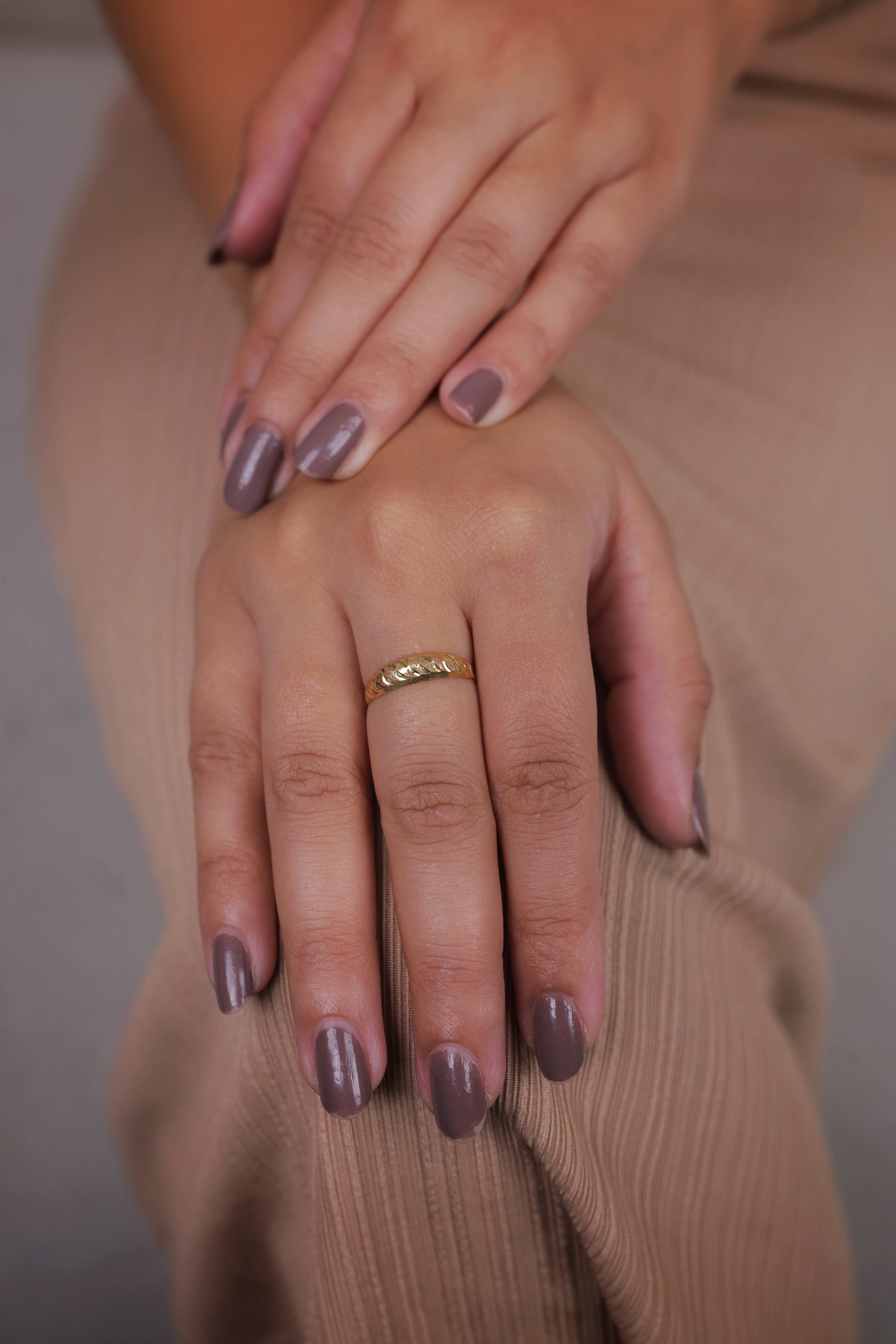 Textured Chevron Gold Band Ring