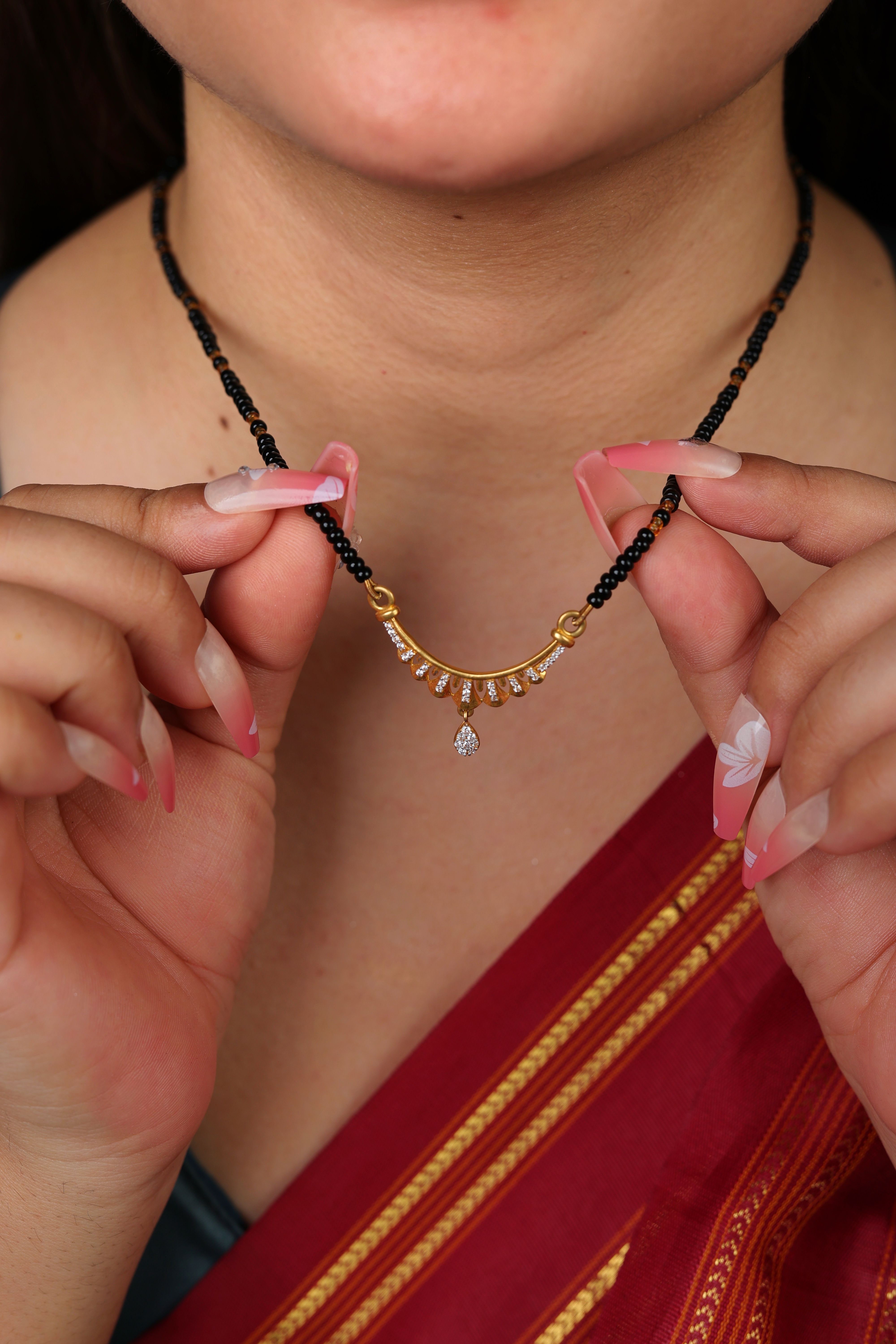 Sleek CZ-Accented Gold Bar Mangal Sutra with Drop Solitaire