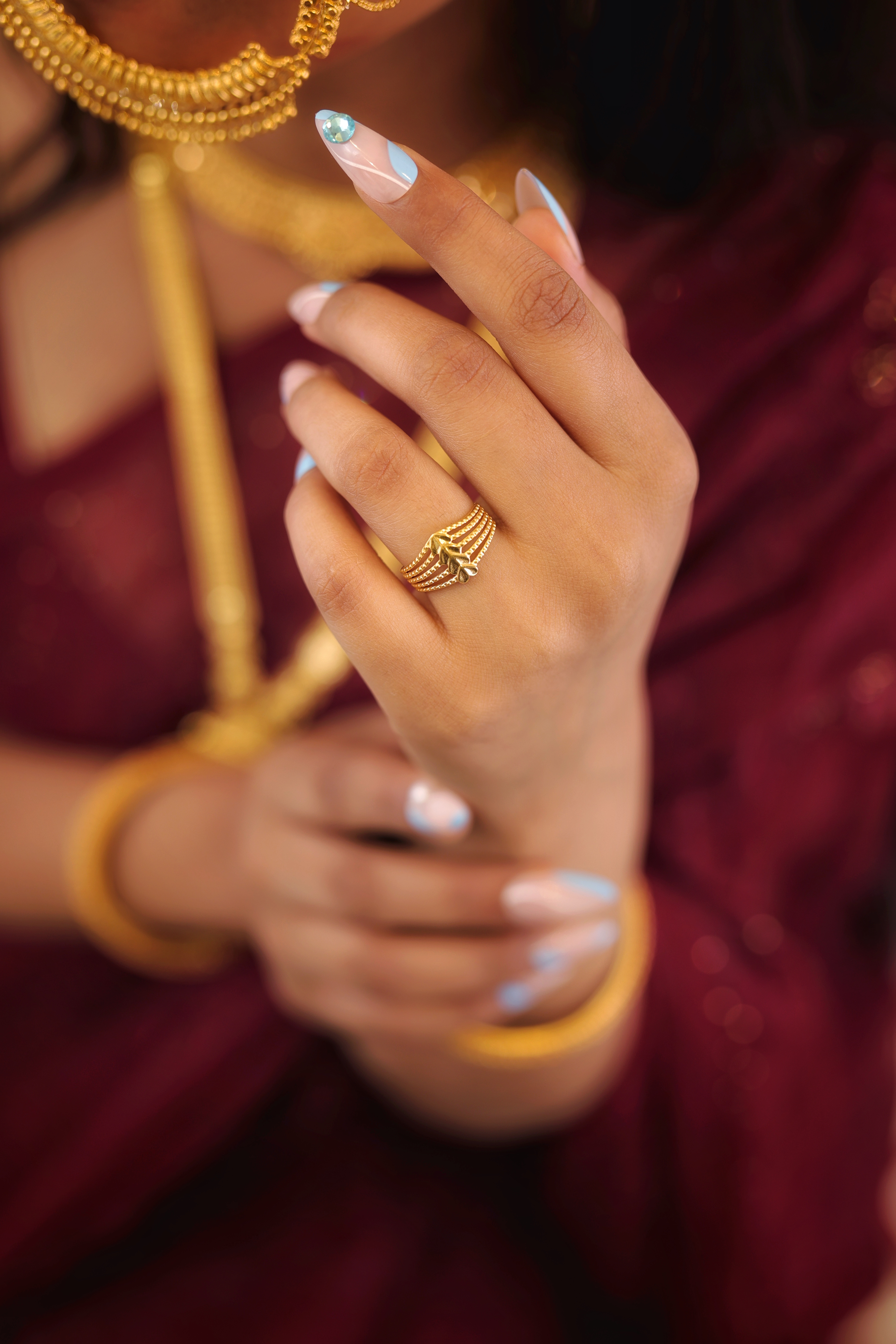 Textured Multi-Band Gold Leaf Ladies Casting Ring