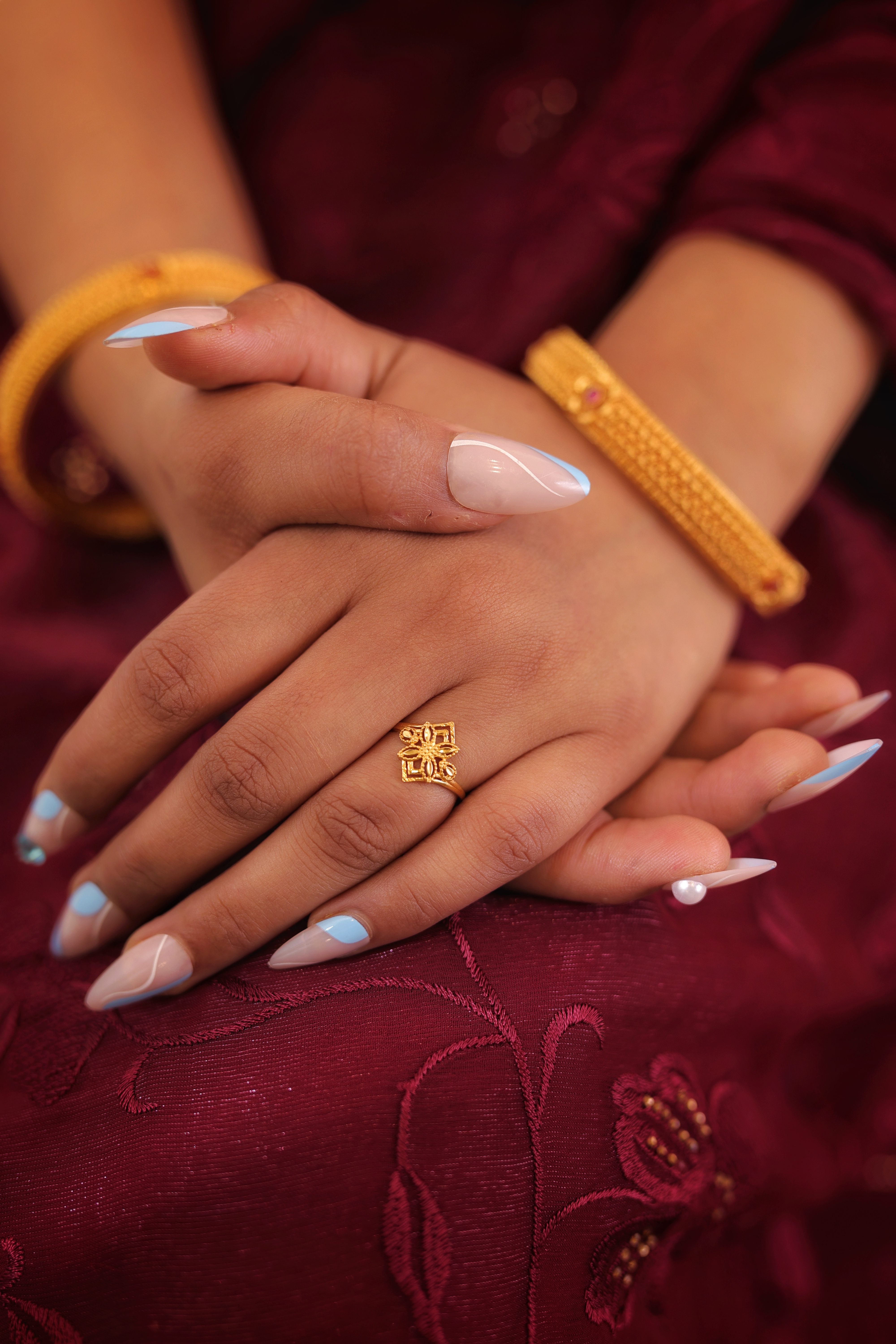 Ornate Geometric and Floral Gold Ladies Casting Ring