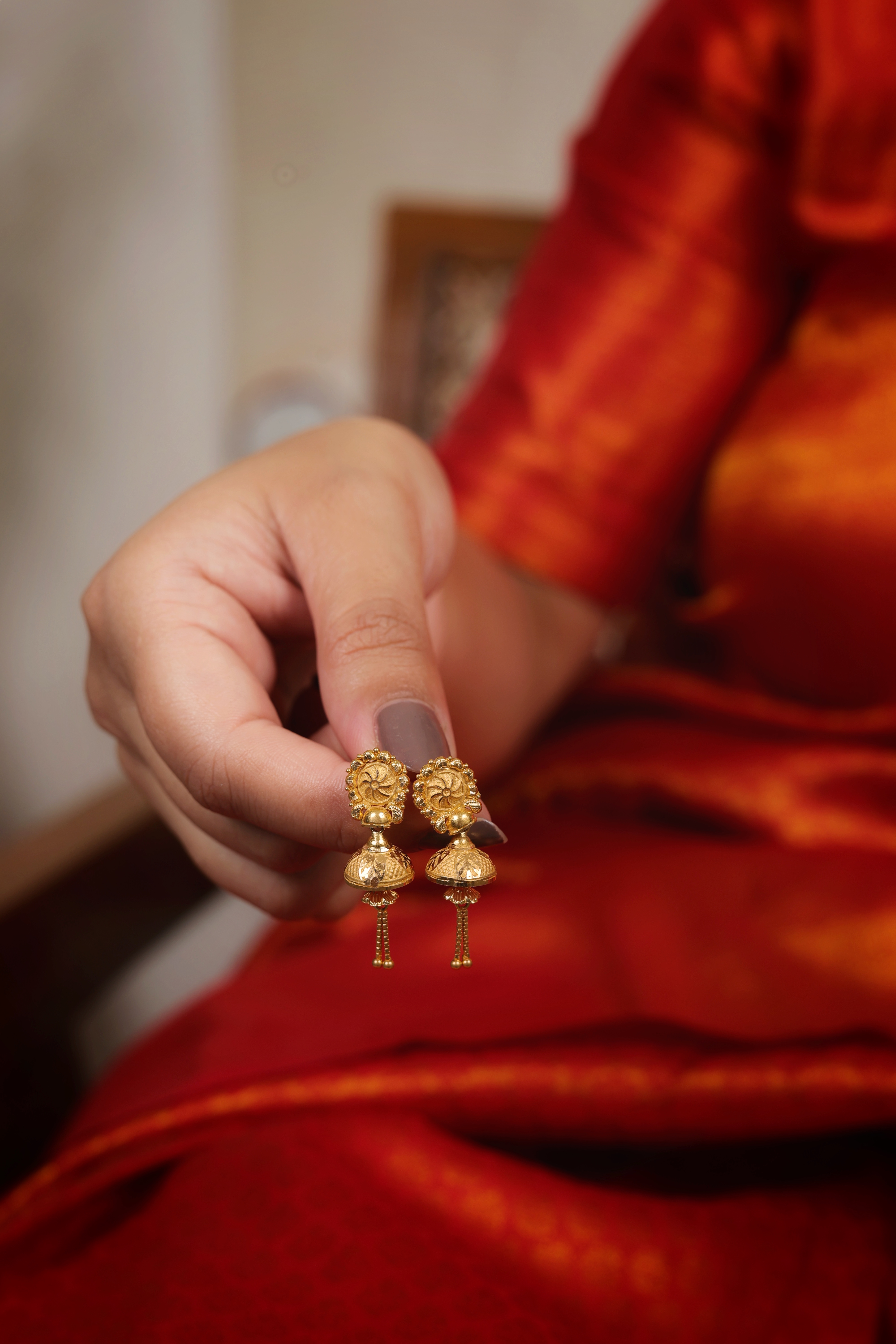 Petite Floral Stud Traditional Gold Jhumki Earrings