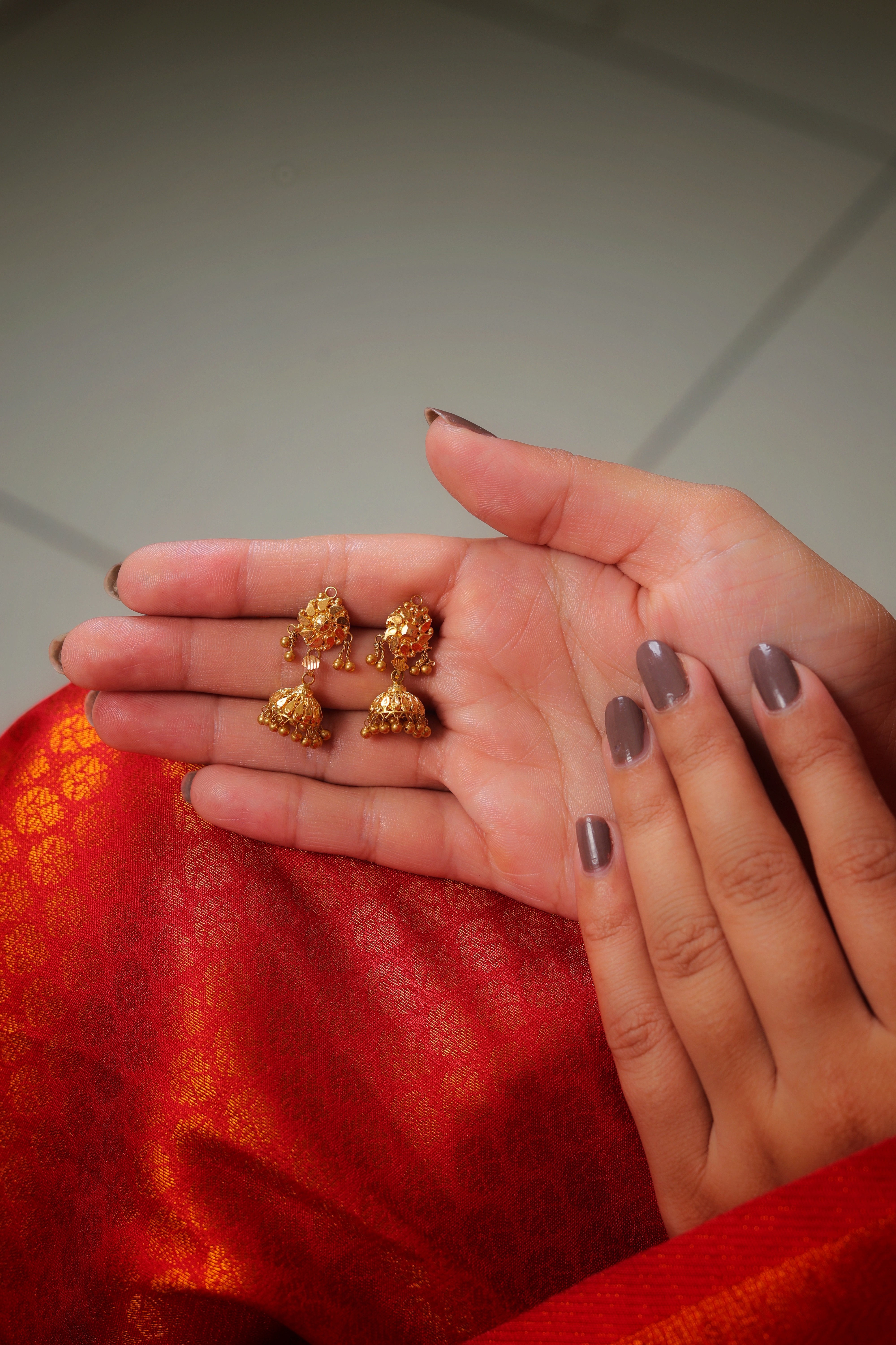 Floral Cluster Traditional Gold Jhumki Earrings with Fine Bead Work