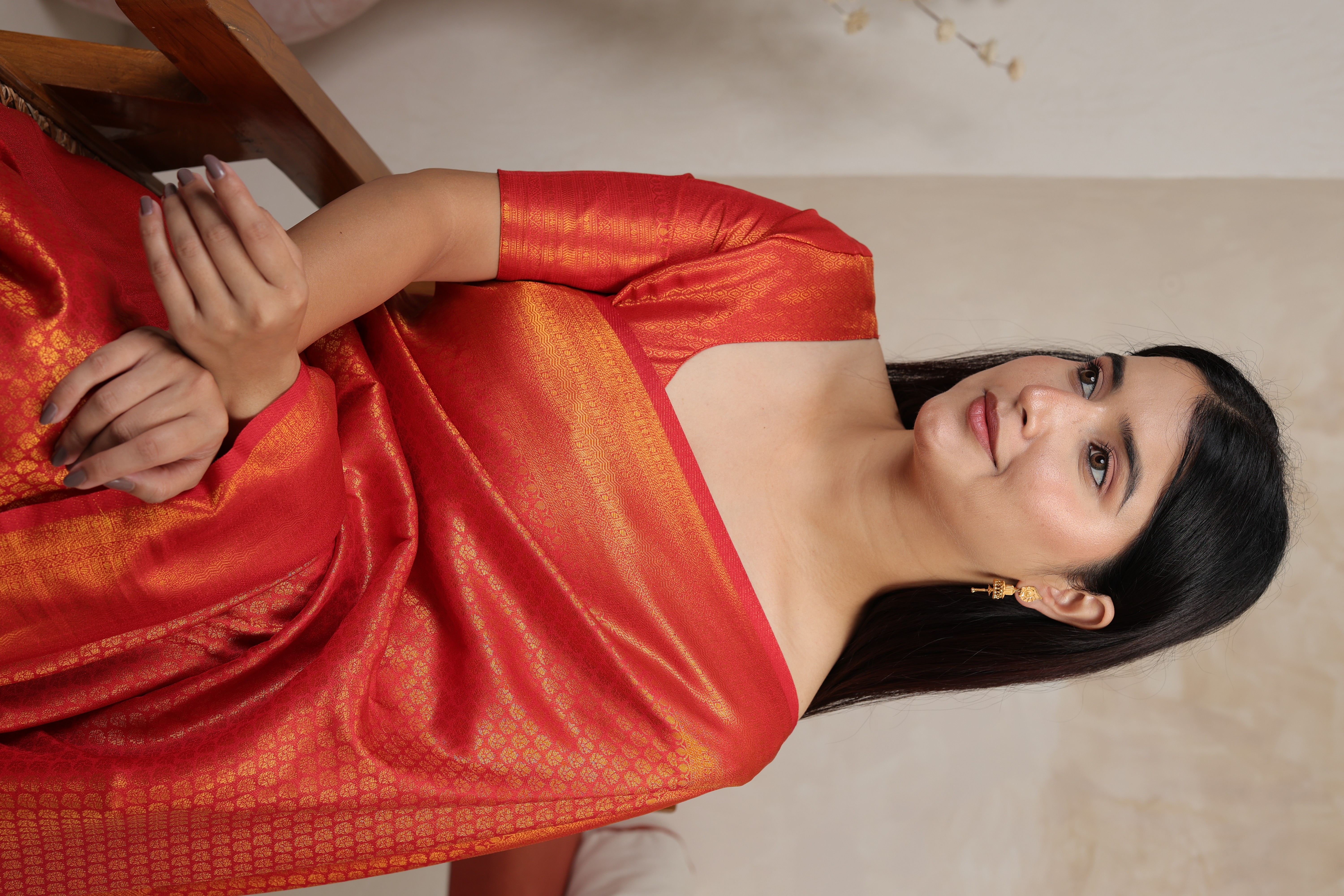 Elongated Floral Stud Traditional Gold Jhumki Earrings with Multi-Layered Bell