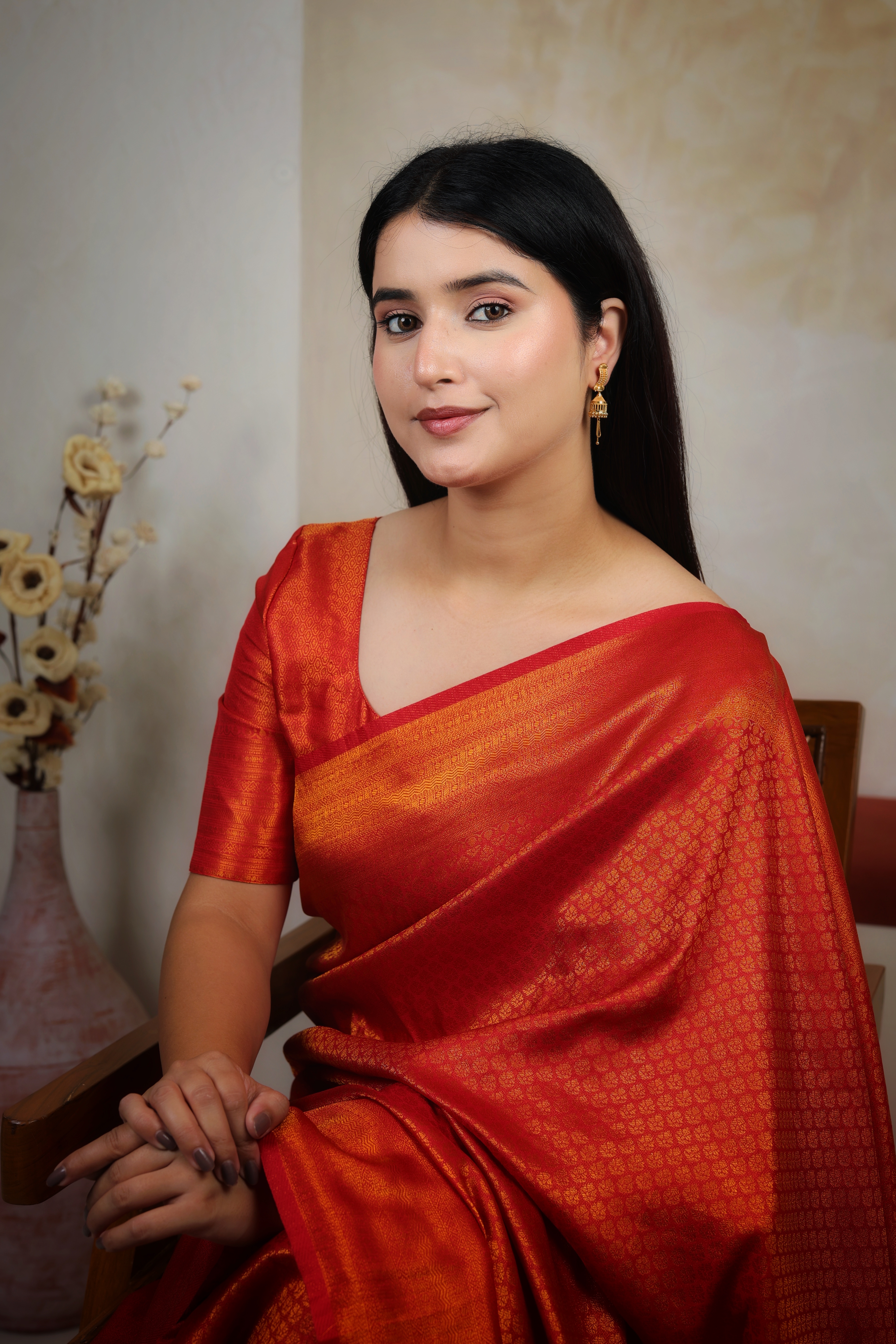 Linear Pillar-Stud Gold Jhumki Earrings with Cage Bell Drop