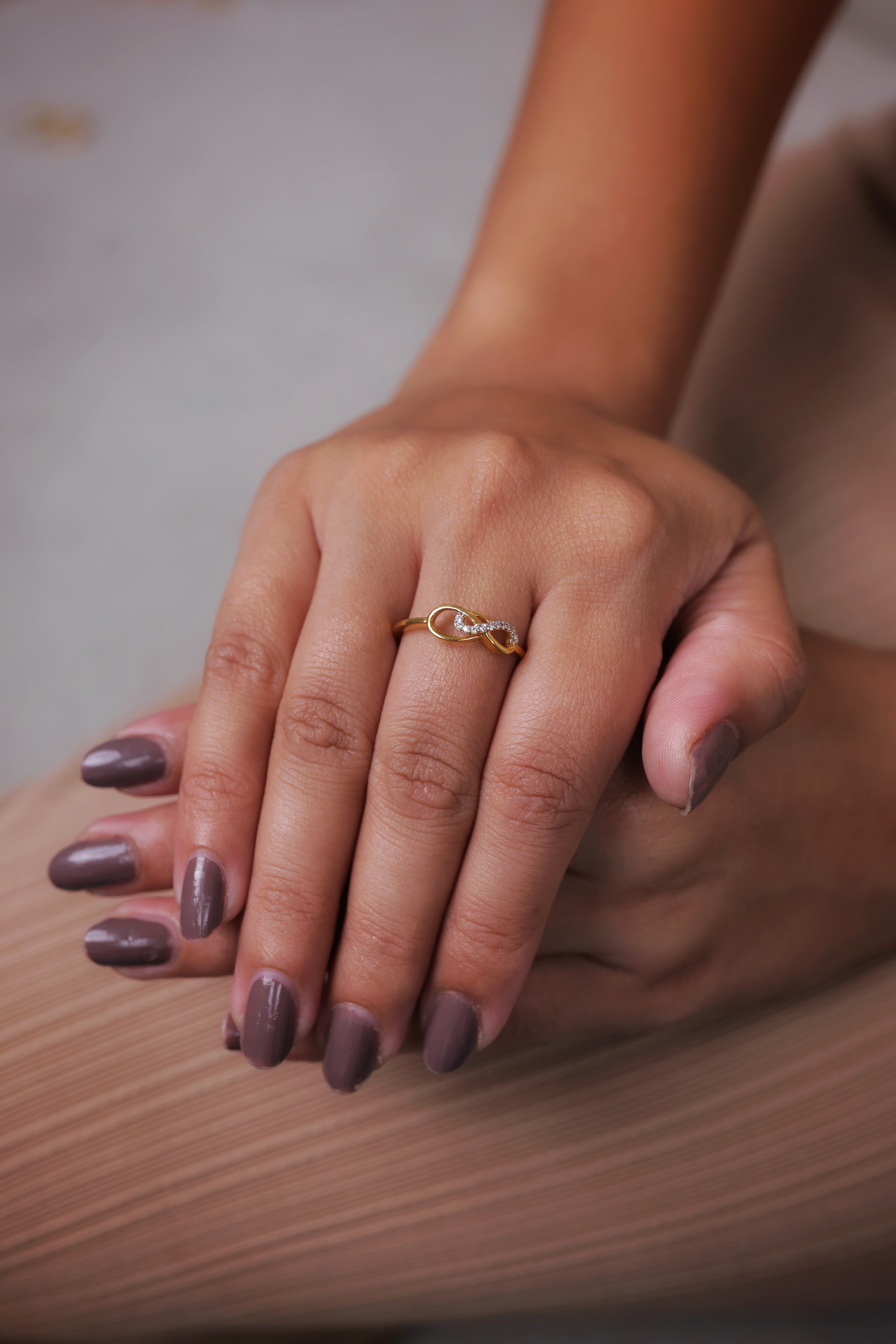 Infinity Symbol Traditional Gold Ring with Pavé Artificial Diamonds