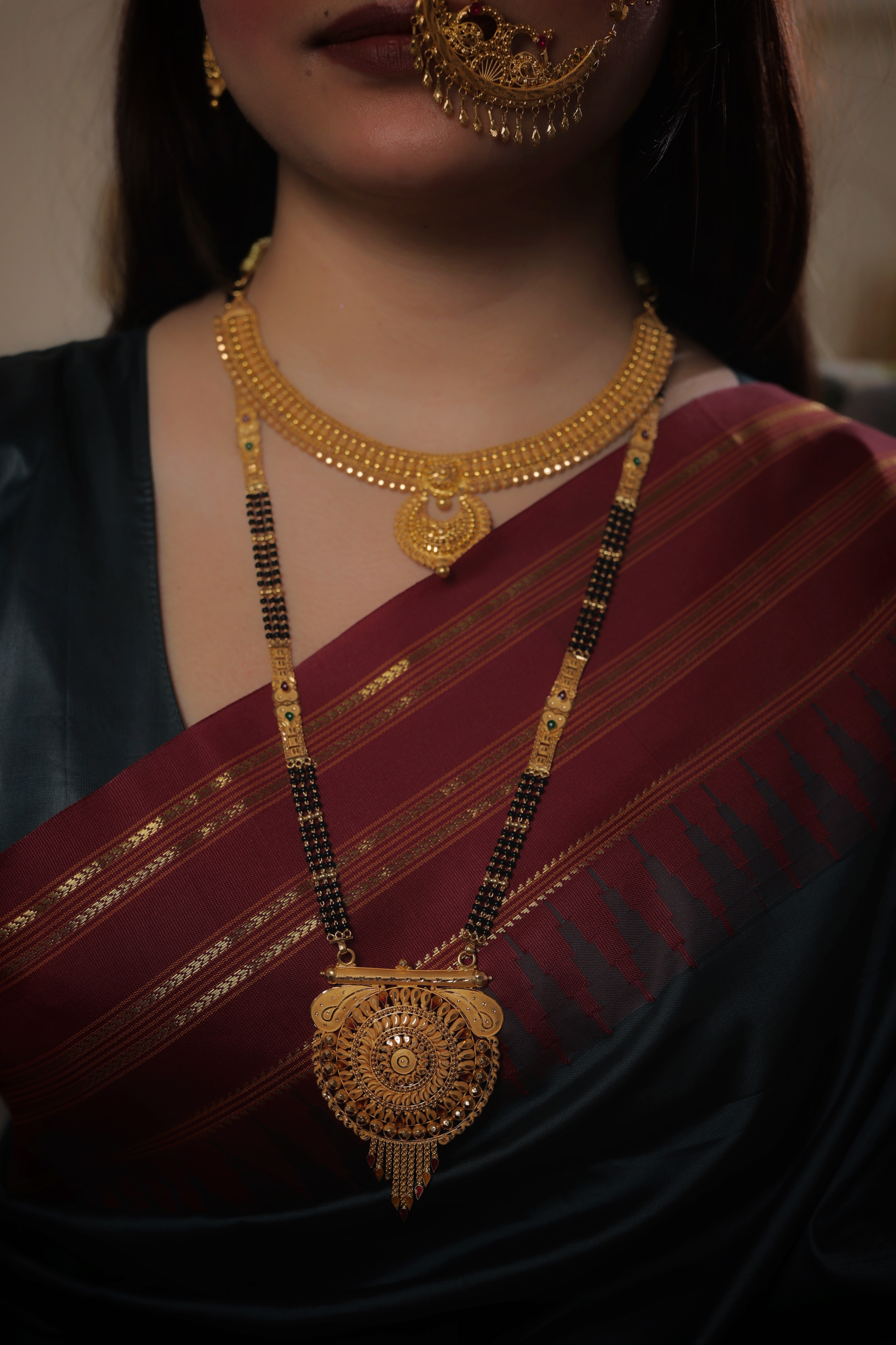 Grand Circular Mandala Long Mangalsutra with Ornate Filigree and Mesh Tassel