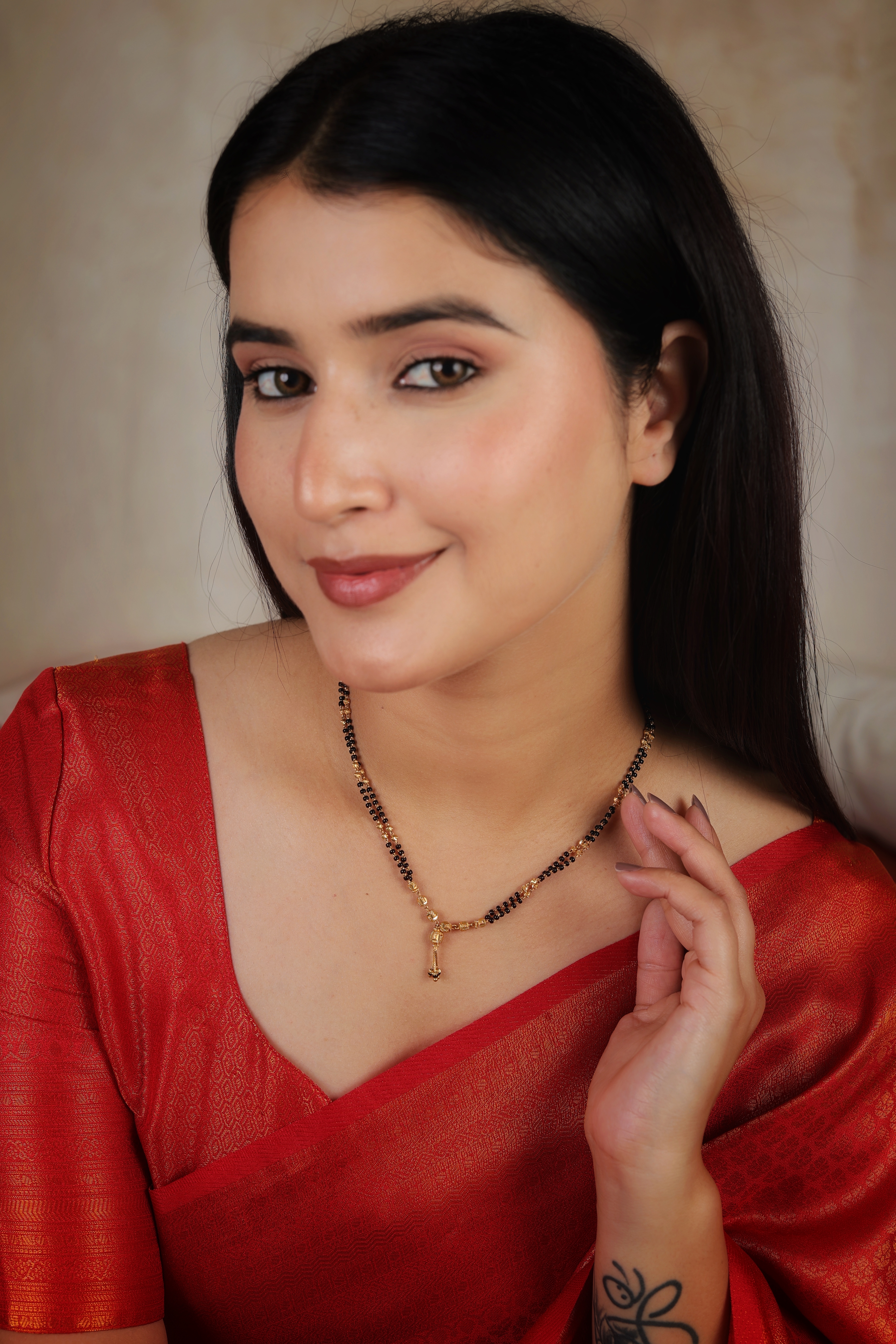 Ornate Double-Strand Short Mangalsutra with Filigree Sphere and Golden Bead Accents